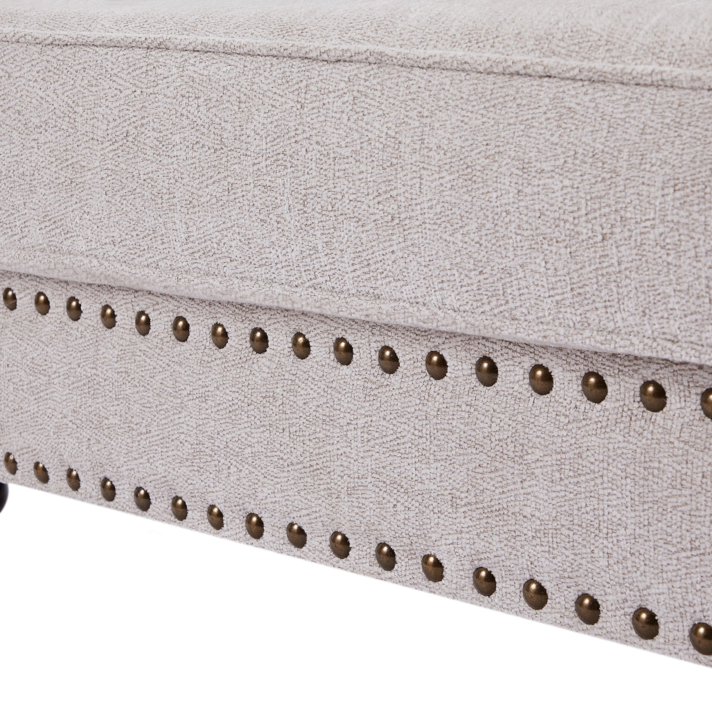 Elegant Chenille Upholstered 61 Love Seat with Armrests and Nails (White)