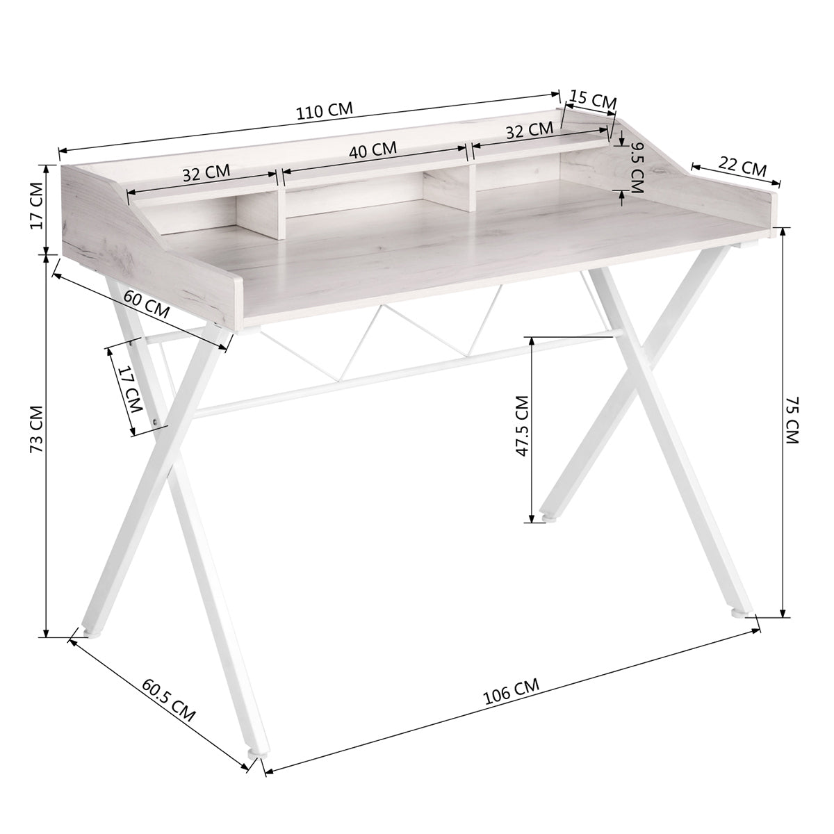 43.3 Inch Multi-Functional Mid Century Computer Desk with Storage - Beige & White