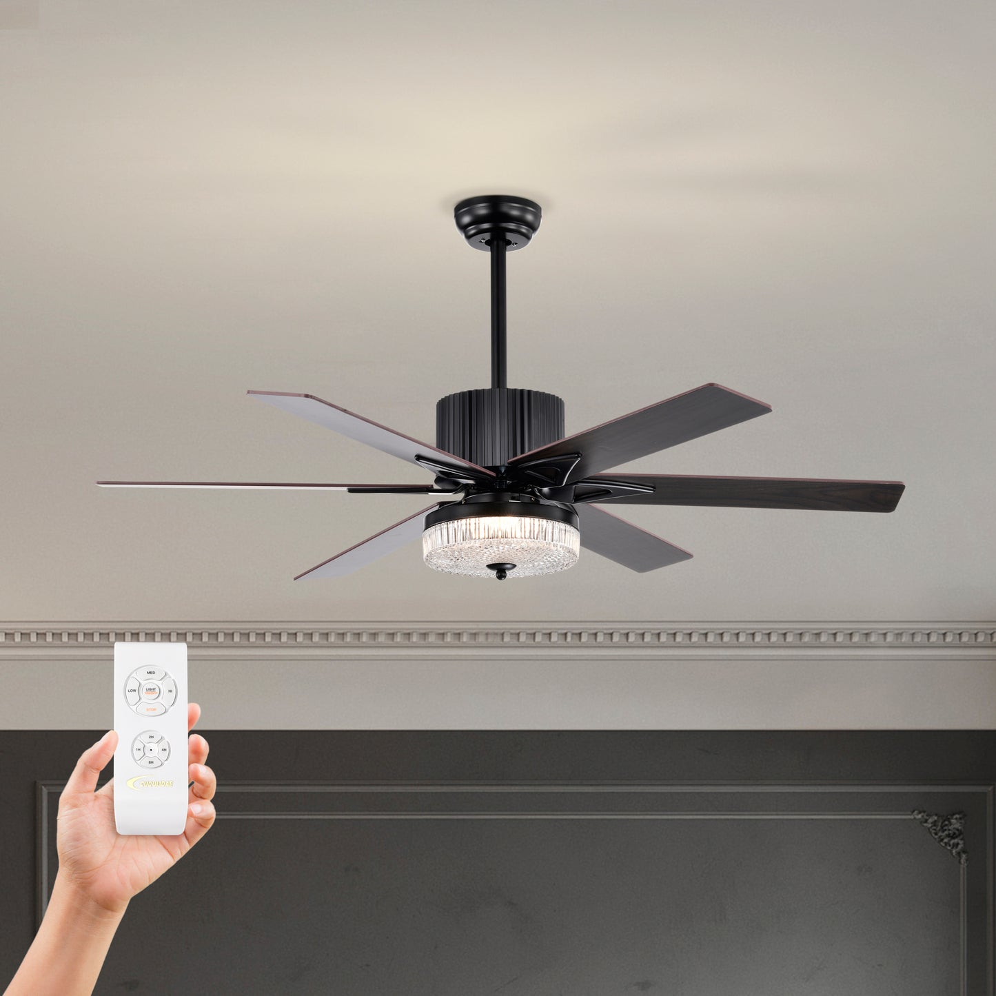 52 Inch Modern LED Ceiling Fan with Remote Control and Reversible Blades - Matte Black