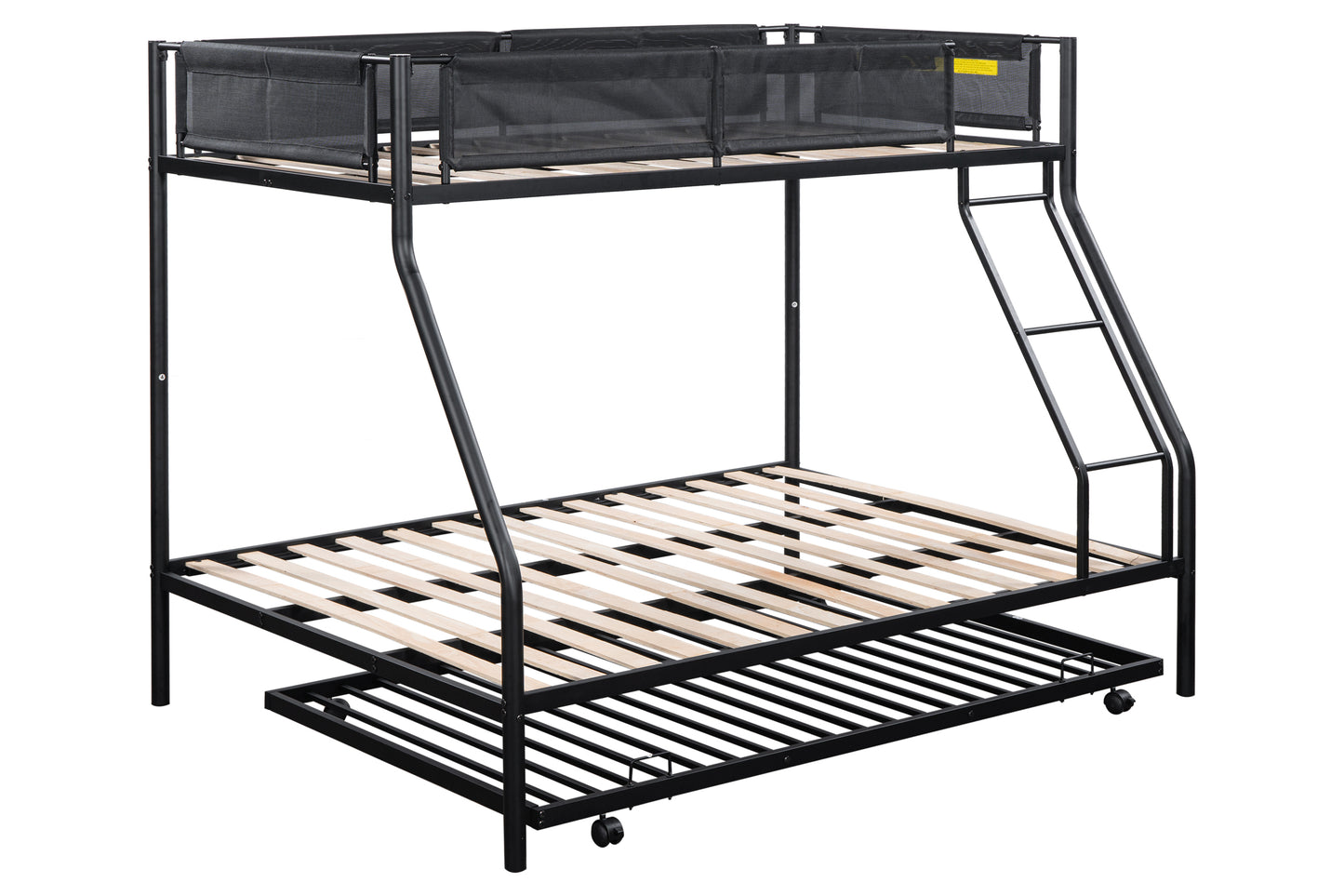 Triple Sleeper Metal Bunk Bed Set with Trundle - Durable Frame, Silent Slats, Secure Guardrail, Efficient Space-Saving Solution