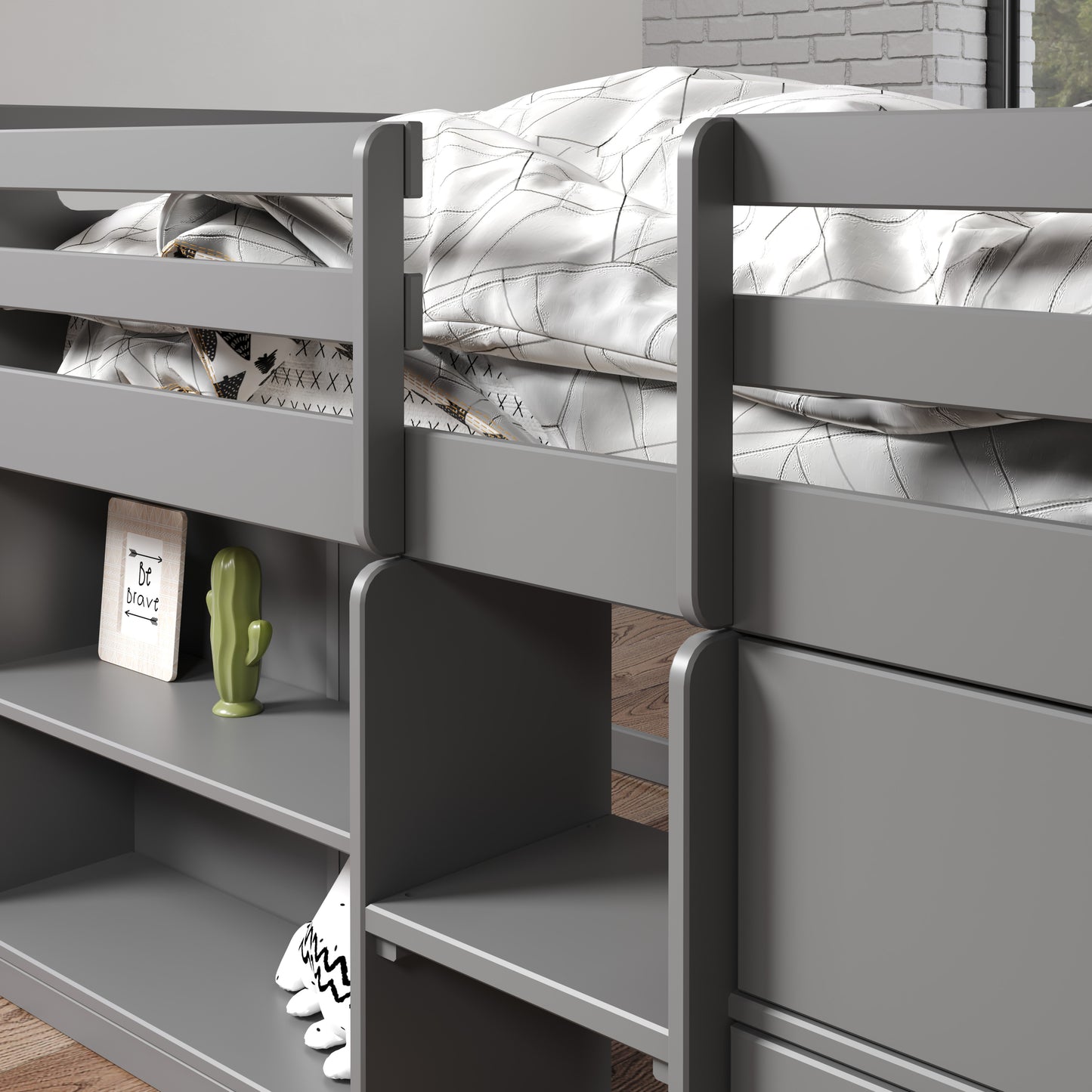 Fabiana Twin Loft Bed w/Storage, Gray Finish BD01375