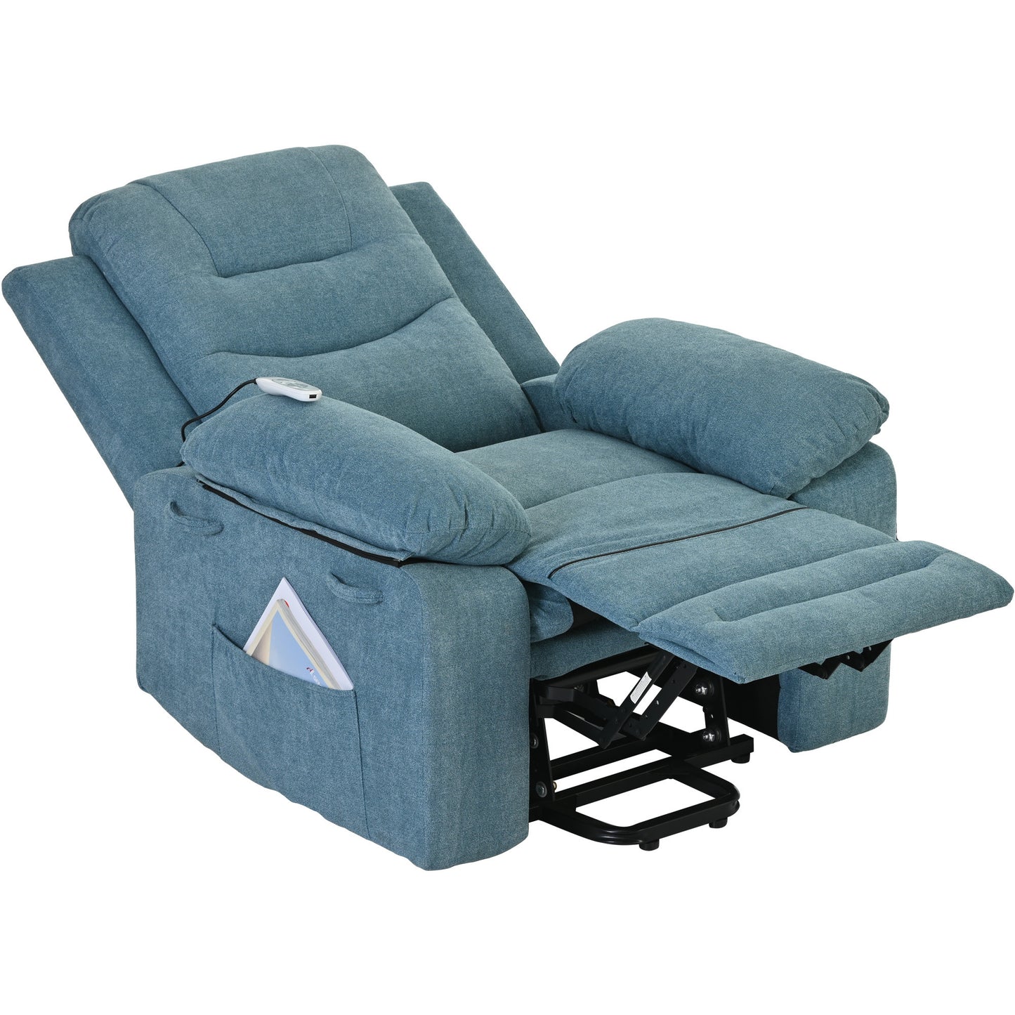 Adjustable Heat and Massage Blue Power Lift Recliner Chair with Infinite Position