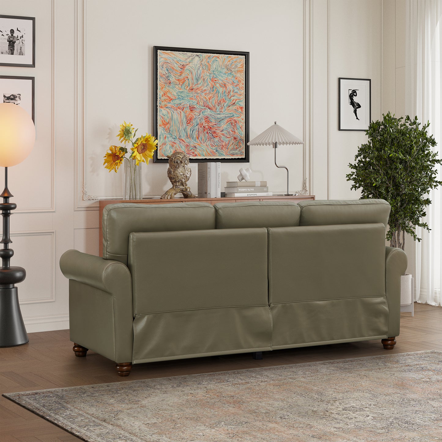 Classic Living Room Nails Sofa Taupe Faux Leather