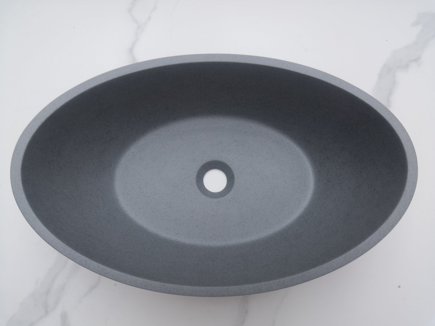 Oval Concrete Vessel Bathroom Sink Handmade Concreto Stone Basin Counter Freestanding  Bathroom Vessel  Sink in Grey without  Faucet and Drain