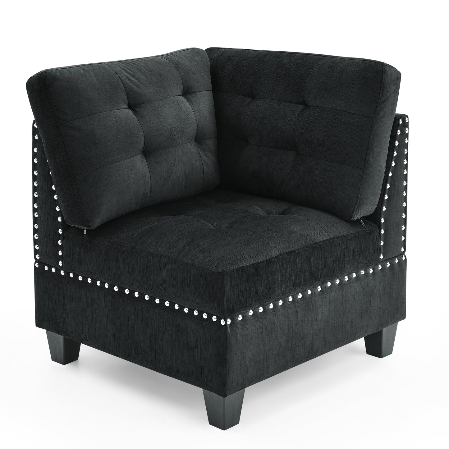 Customizable Black Velvet Sectional Sofa with Storage Space and DIY Assembly