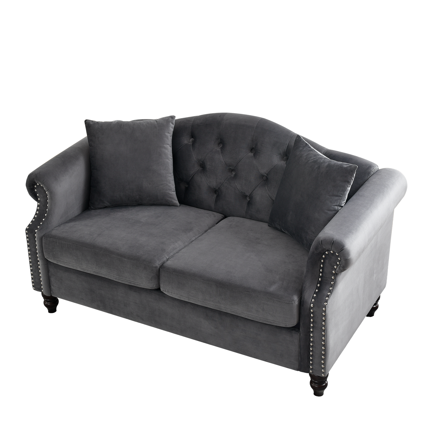 Luxurious Grey Velvet Chesterfield 3-Seater and 2-Seater Combination Sofa