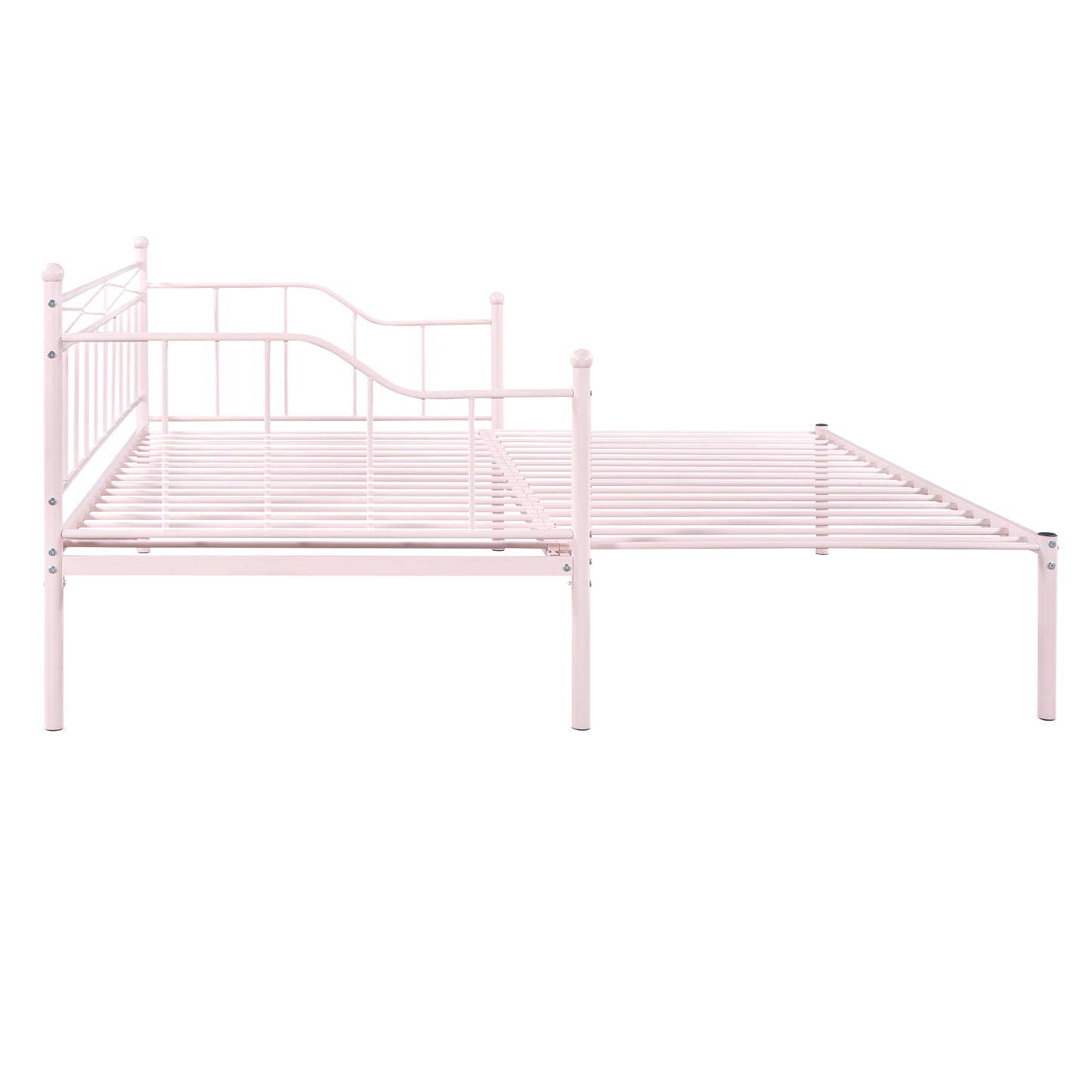 Twin Size Metal Daybed with Trundle, Daybed with Slat No Box required Pink