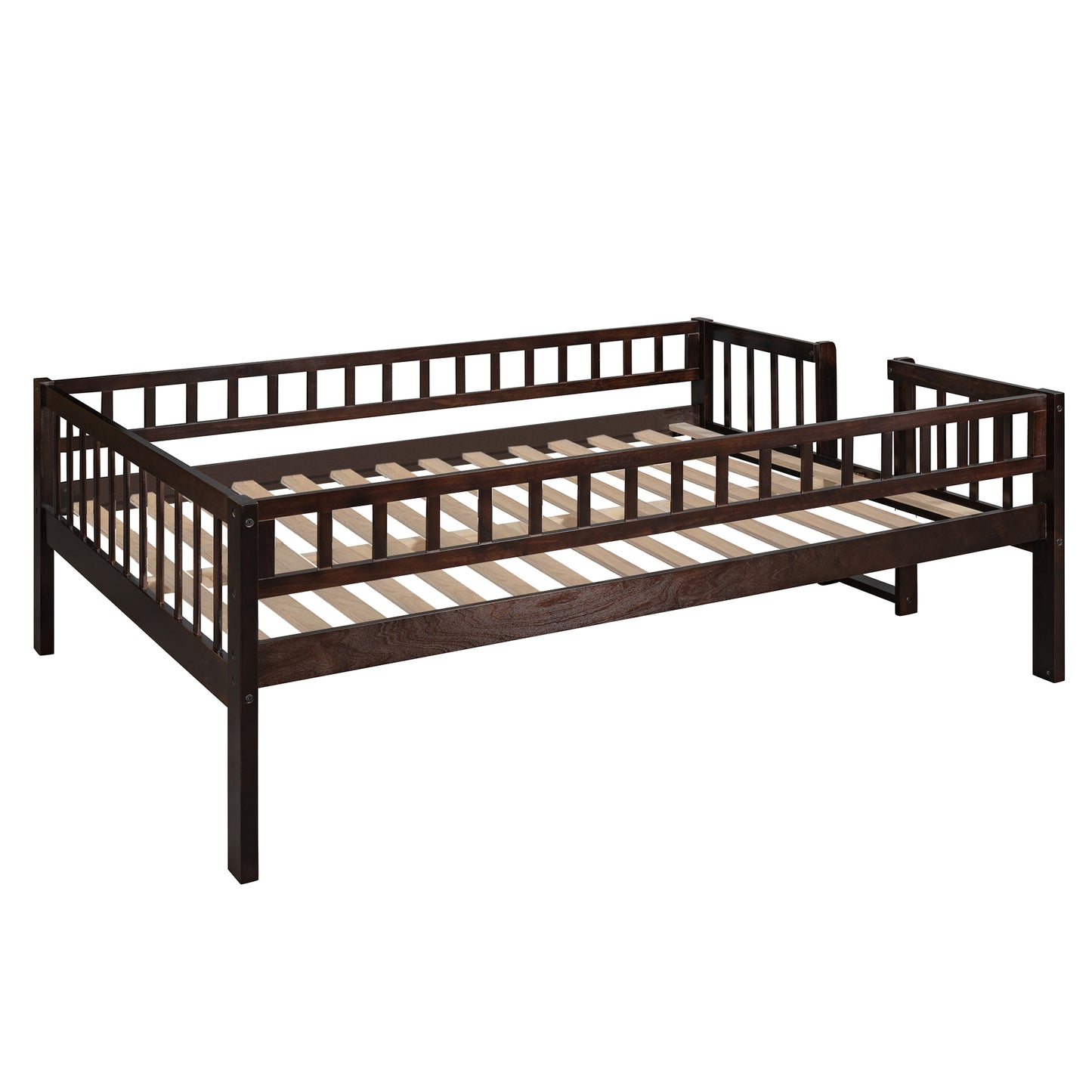 Espresso Full Triple Bunk Bed with Slide and Convertible Built-in Ladder