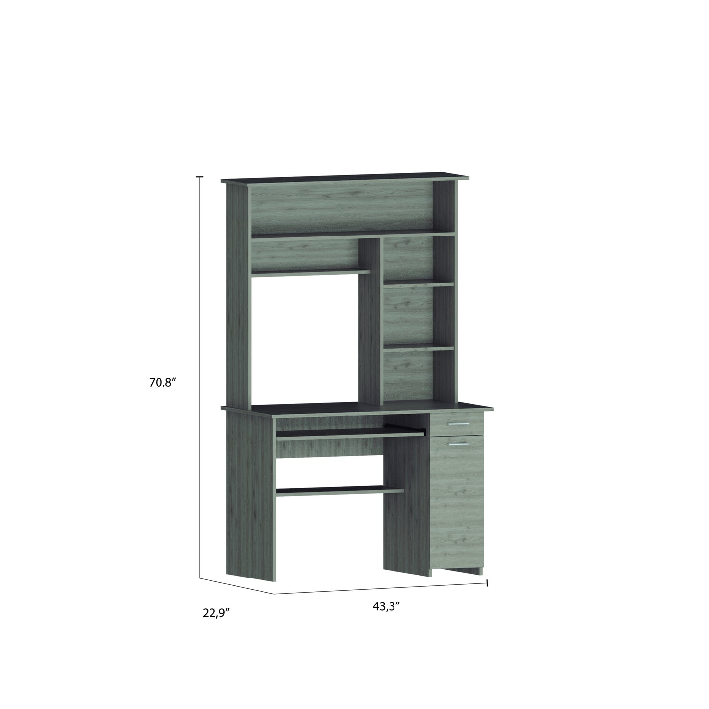 Gray Computer Workstation with Hutch and Storage