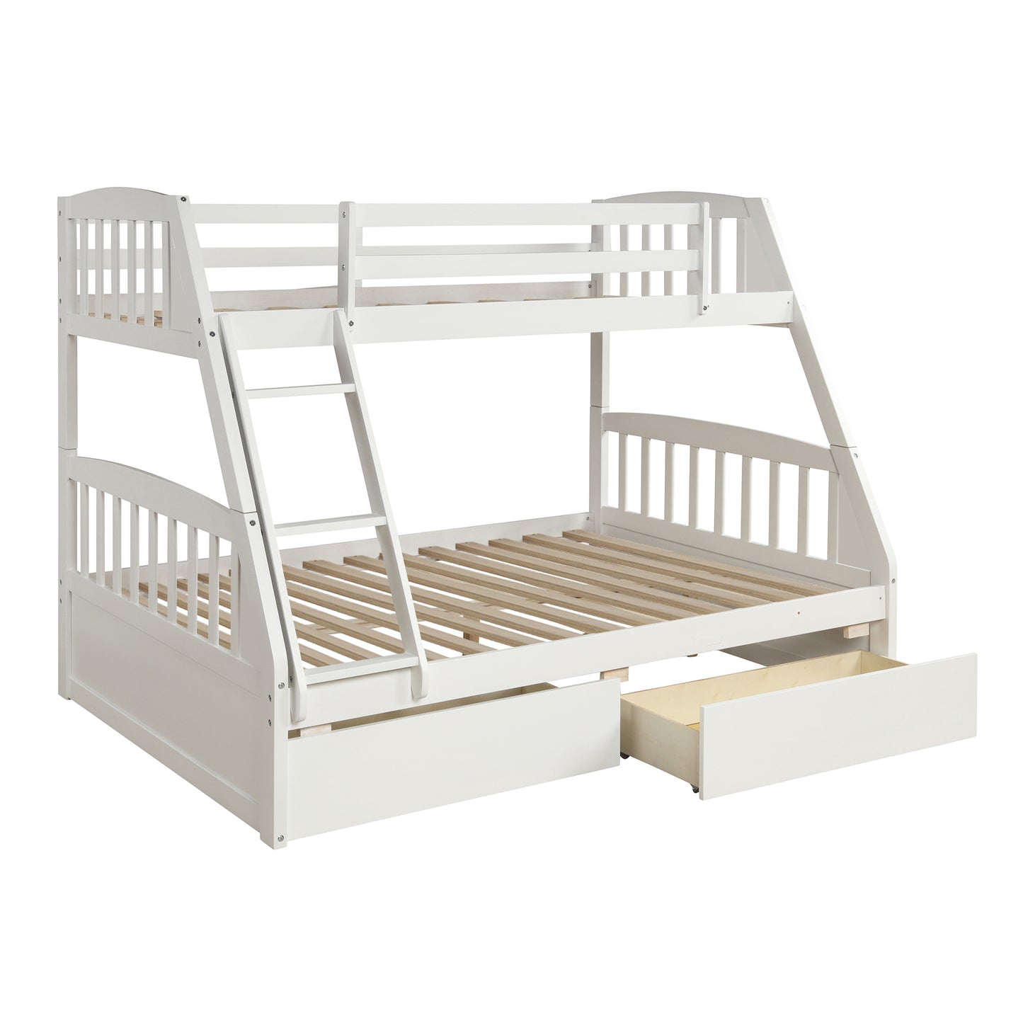 Solid Wood White Twin Over Full Bunk Bed with Two Storage Drawers