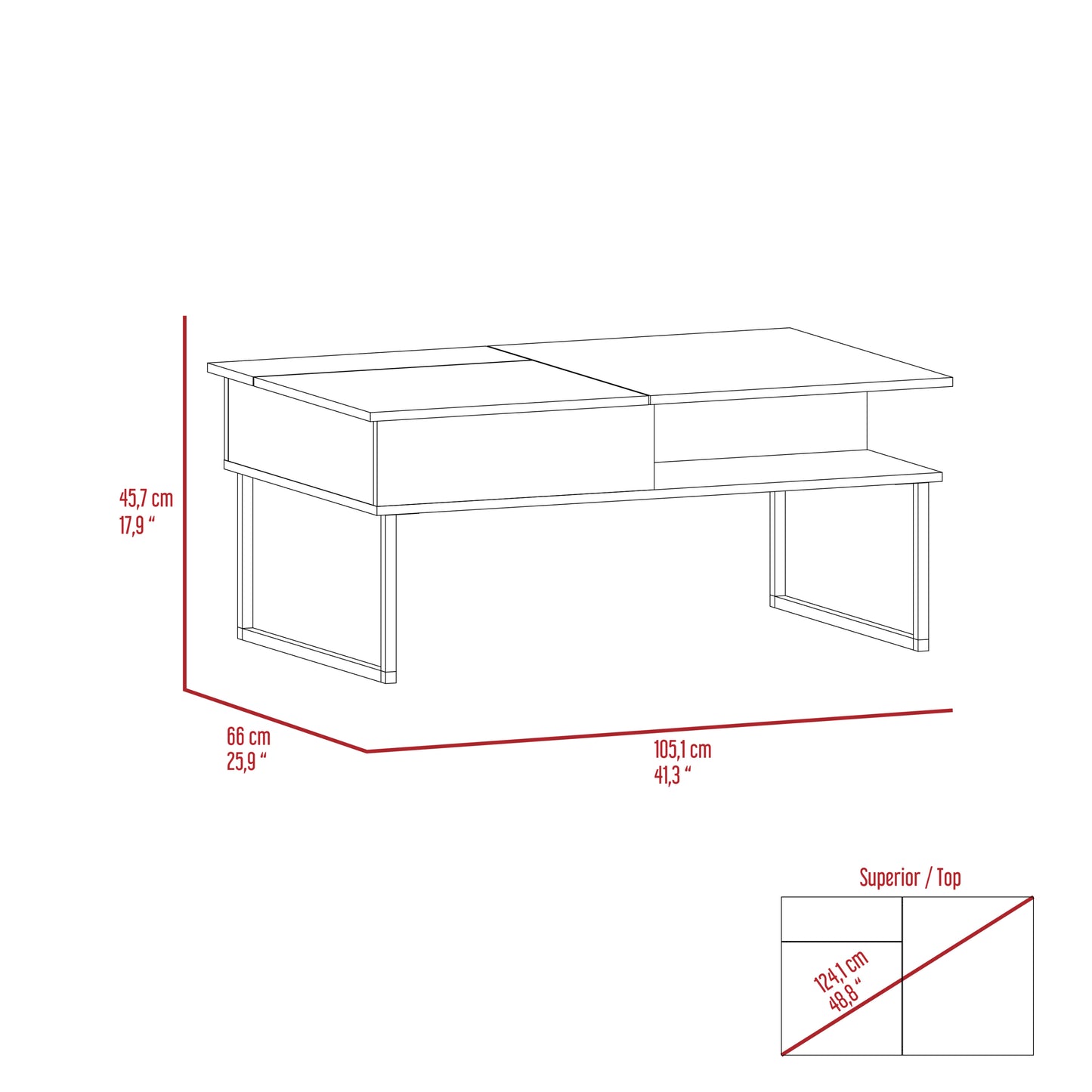 Armin Convertible Coffee Table with Lift Top and Storage Shelf