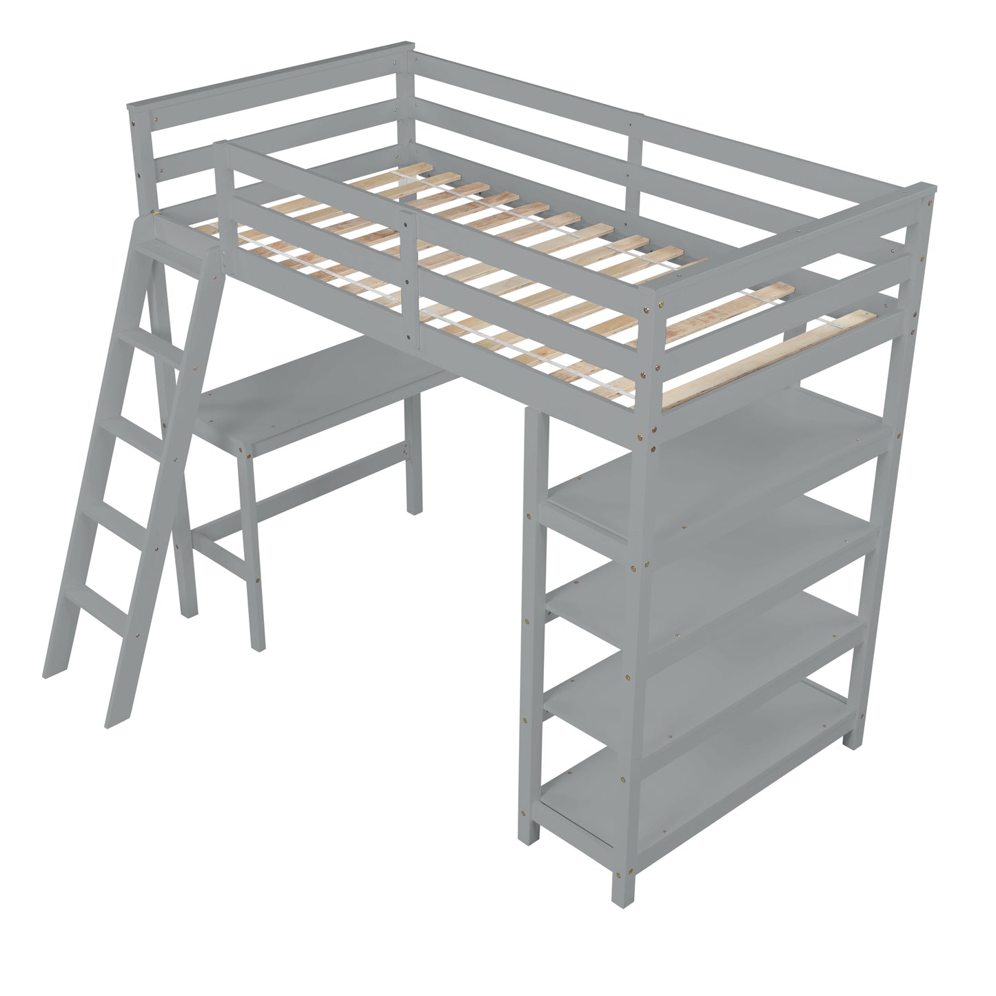 Loft Bed Twin with desk,ladder,shelves , Grey