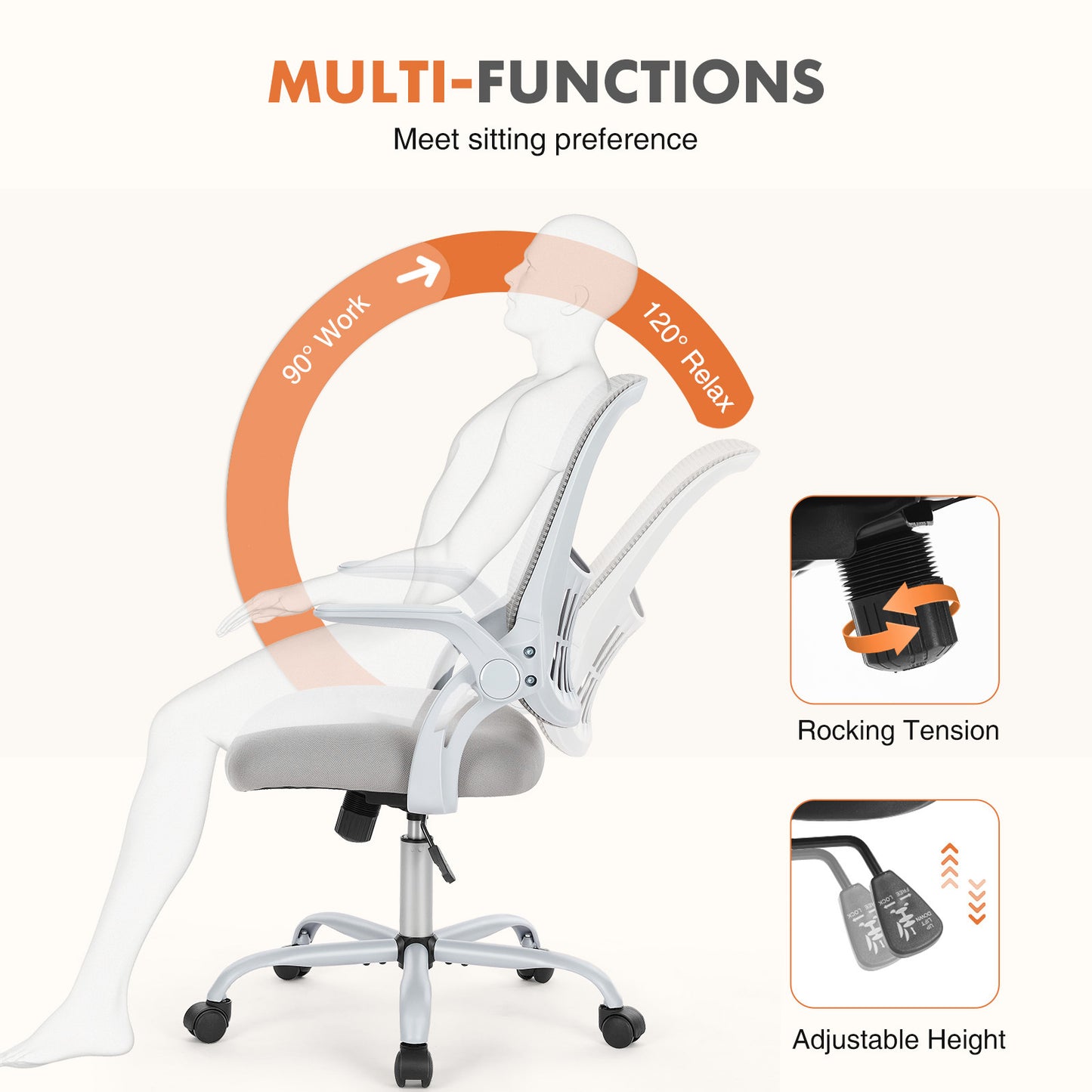 Sweetcrispy Office Mid Back Ergonomic Mesh Computer Desk Larger Seat Executive Height Adjustable Swivel Task Chair with Lumbar Support