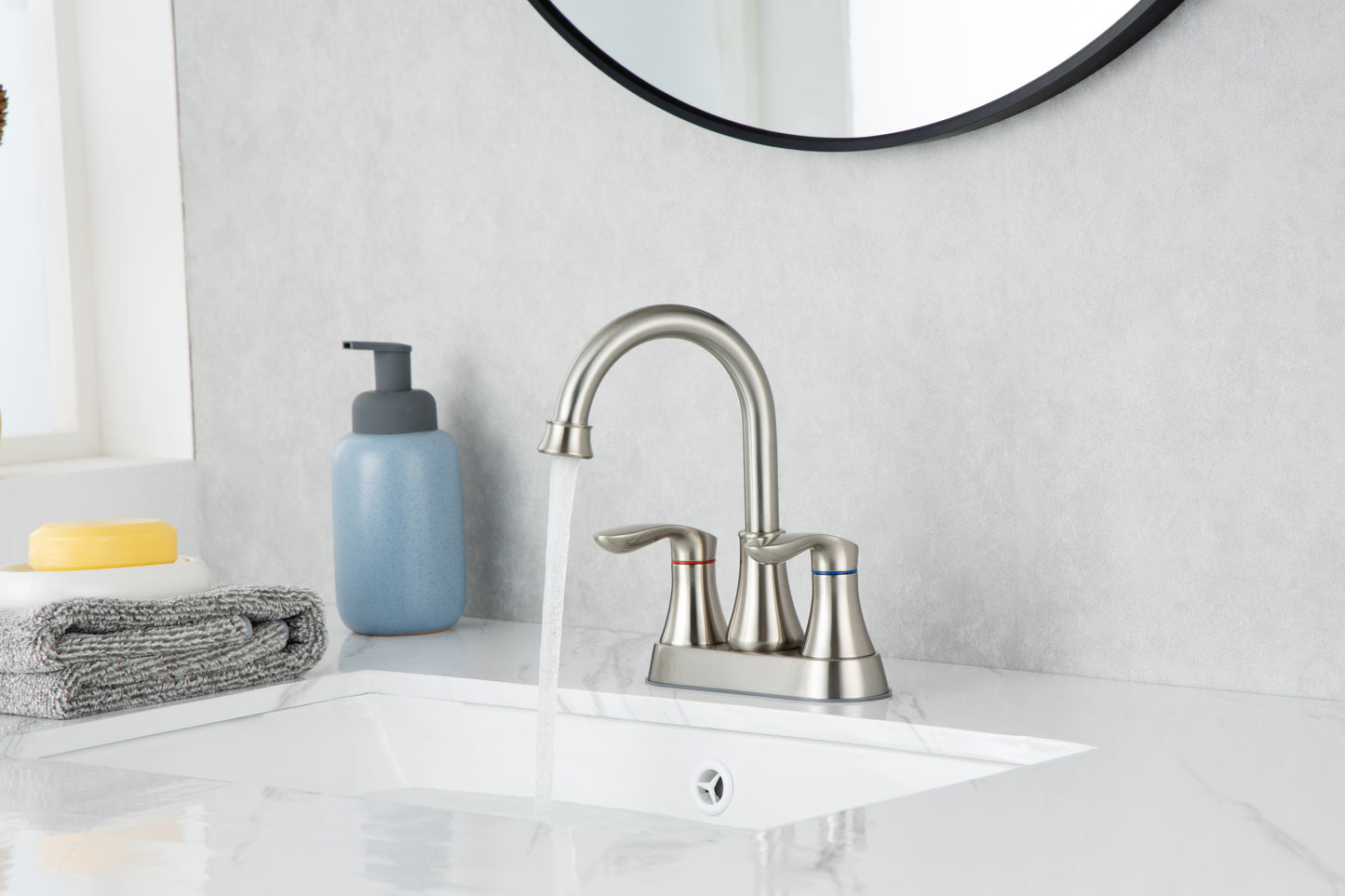 Brushed Nickel 2-Handle Lavatory Faucet with Metal Pop-up Drain and Supply Lines