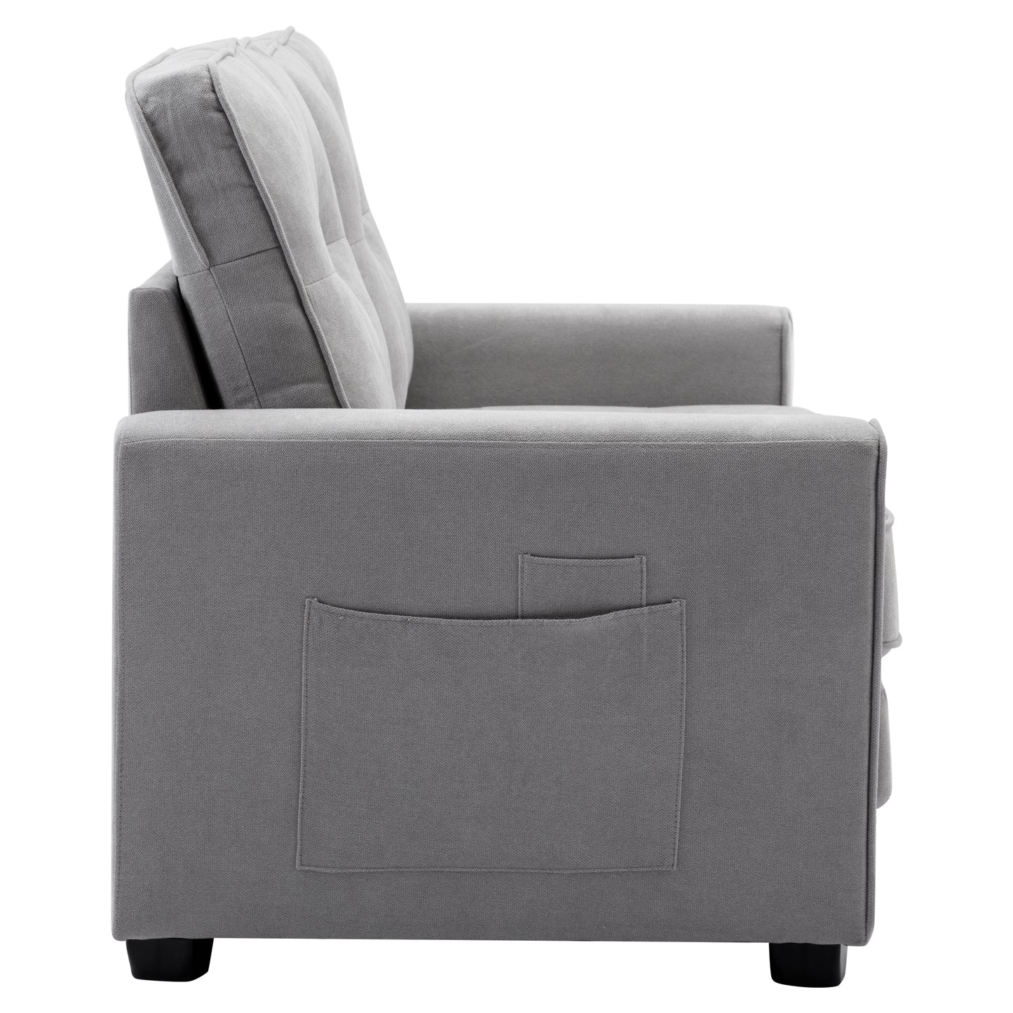 Multifunctional Grey Loveseat Sofa with Pull-Out Bed and Storage Pockets - Modern Upholstered Couch for Living Room and Office