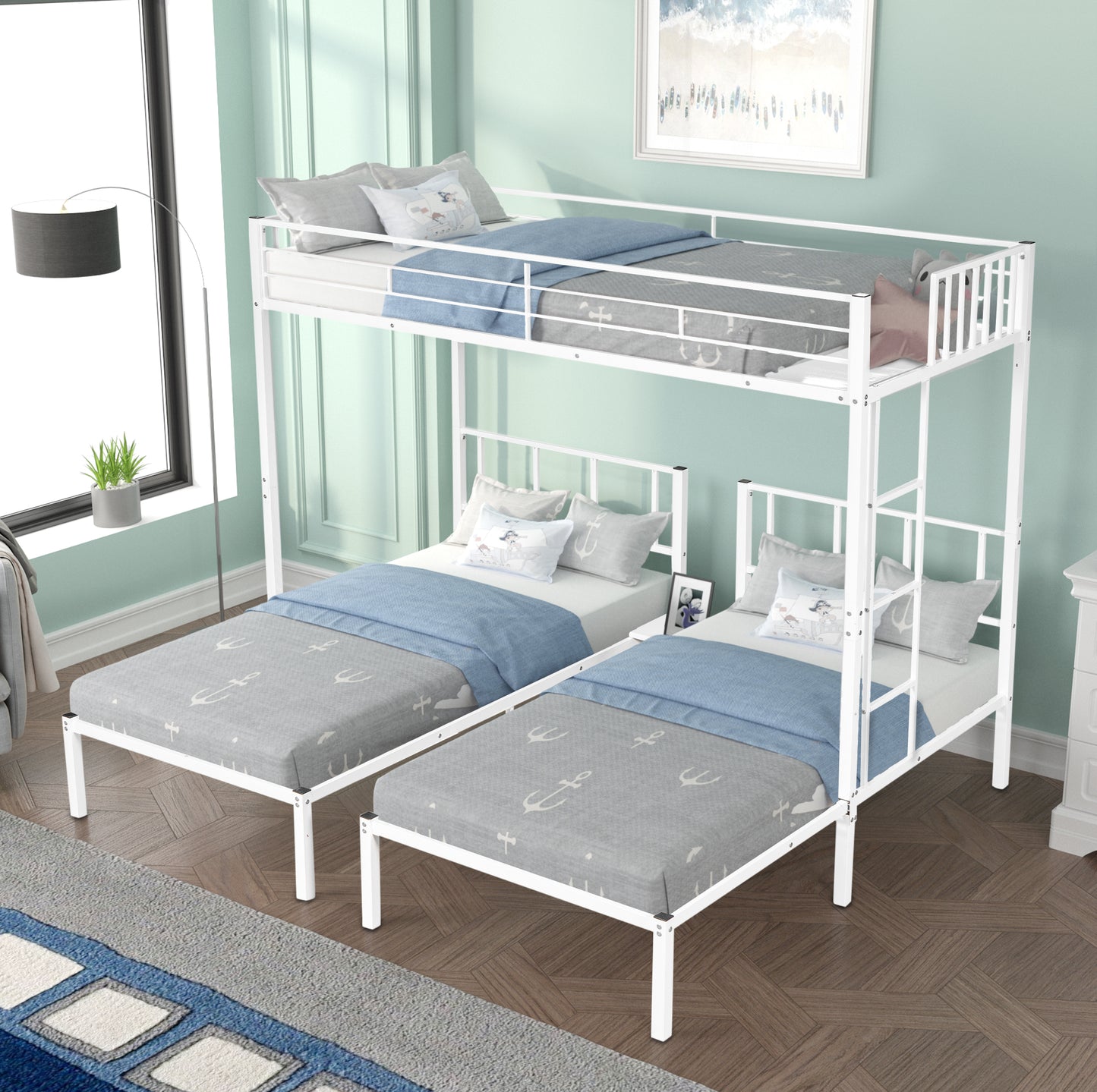 Versatile Steel Triple Bunk Bed with Noise-Reducing Design