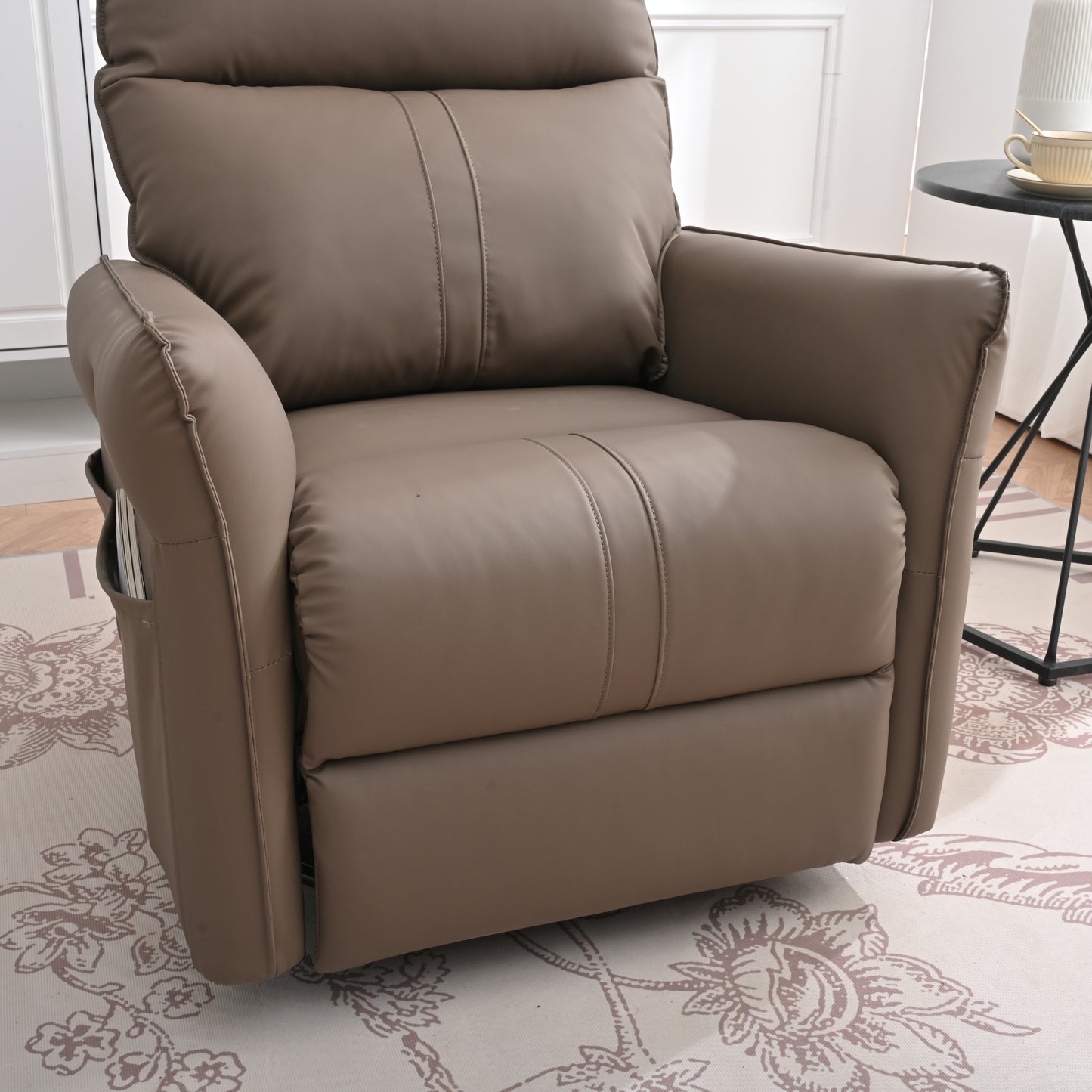 Brown PU Swivel Recliner Chair with Rocking Function