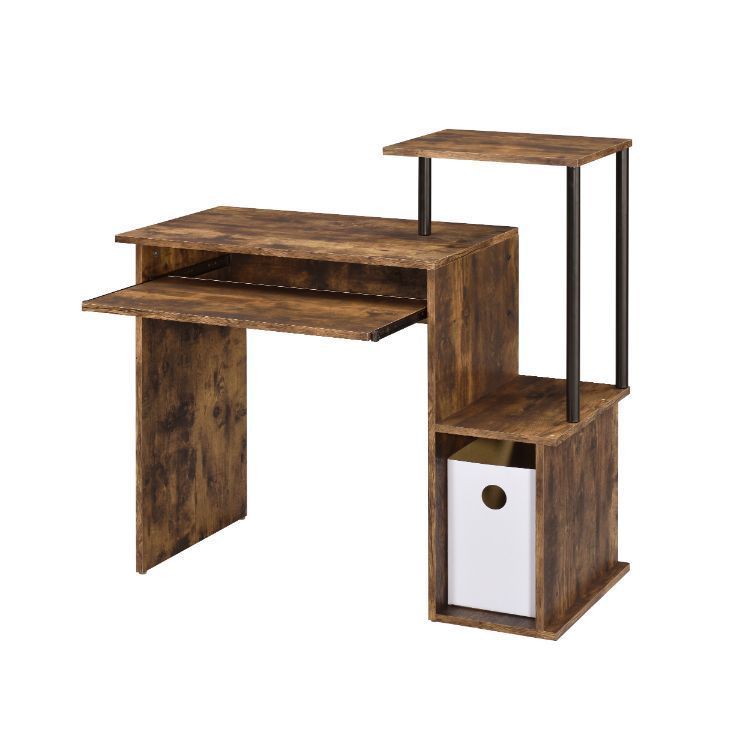 Lyphre Rustic Oak and Metal Computer Desk with Industrial Style Finish