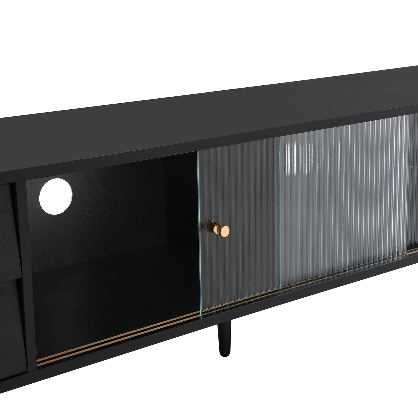 Contemporary Black TV Stand with Elegant Golden Accents