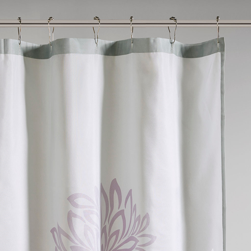 Elegant Floral Shower Curtain in Purple and White Hues