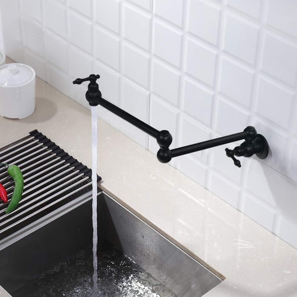 Pot Filler Faucet Wall Mount,with Double Joint Swing Arms Matte Black