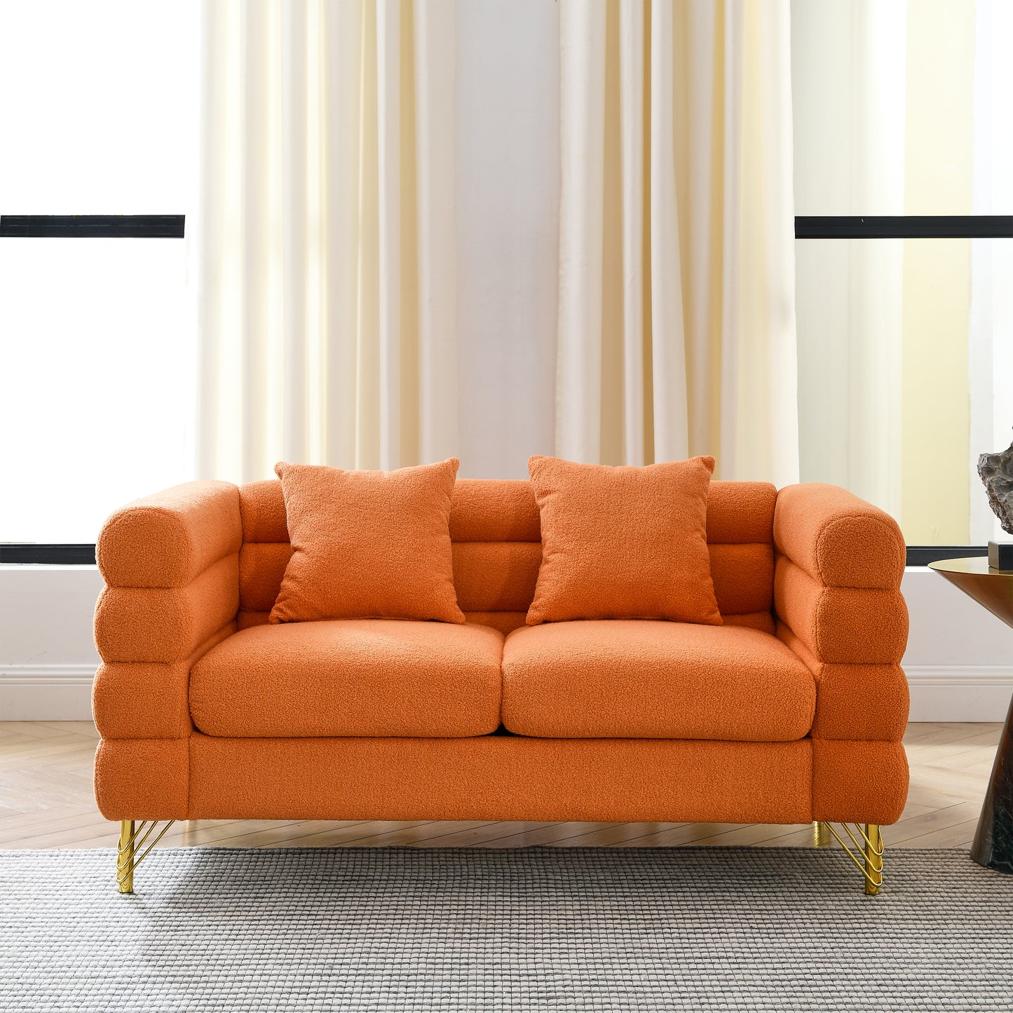 Oversized 2 Seater Orange Sectional Sofa with 2 Pillows