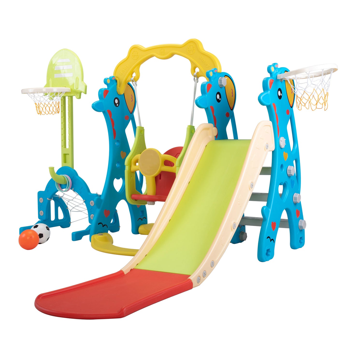 Giraffe-themed 5-in-1 Playground Set with Slide, Swing, and Ball Games for Toddlers