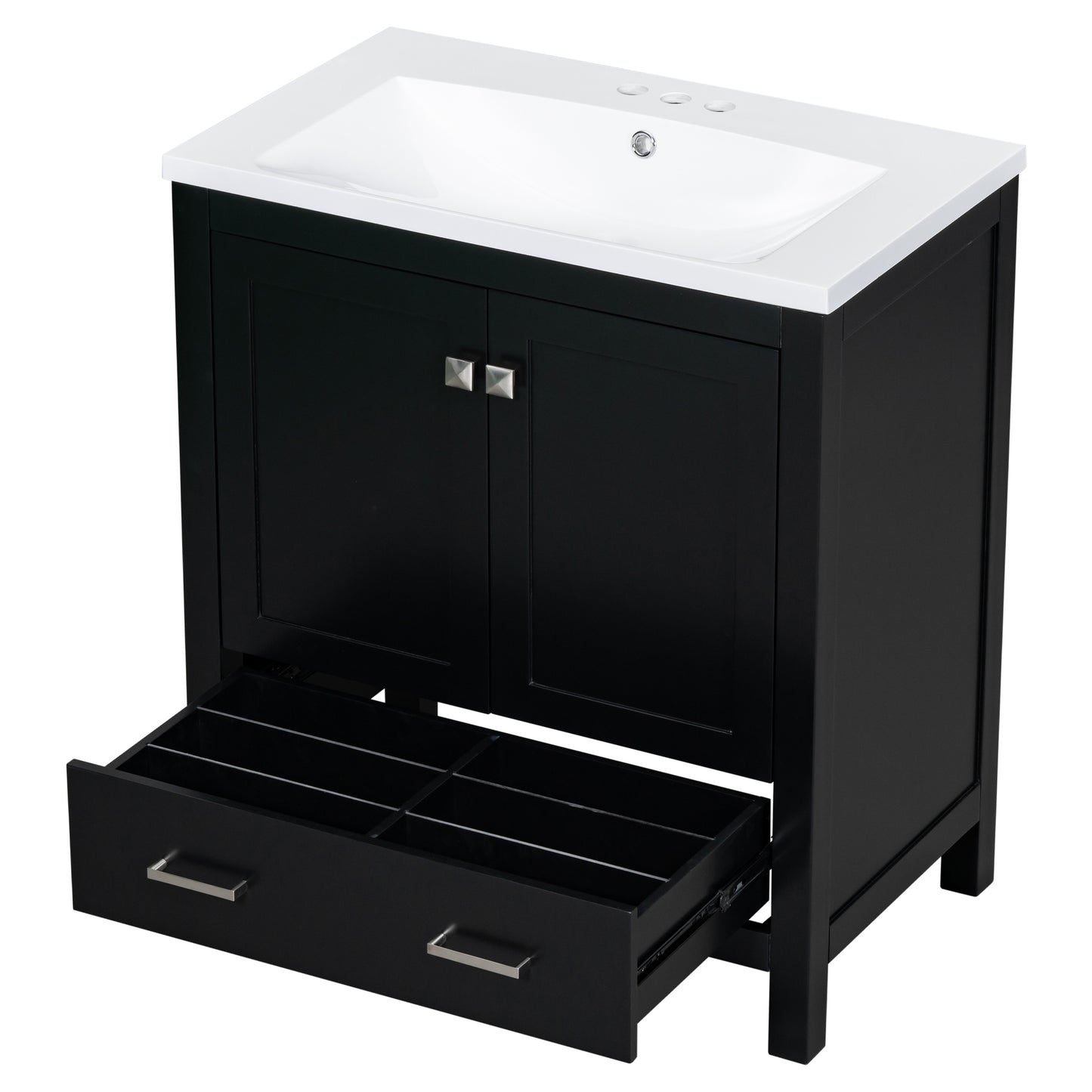 30" Black Bathroom Vanity with Single Sink, Combo Cabinet Undermount Sink, Bathroom Storage Cabinet with 2 Doors and a Drawer, Soft Closing, Multifunctional Storage, Solid Wood Frame