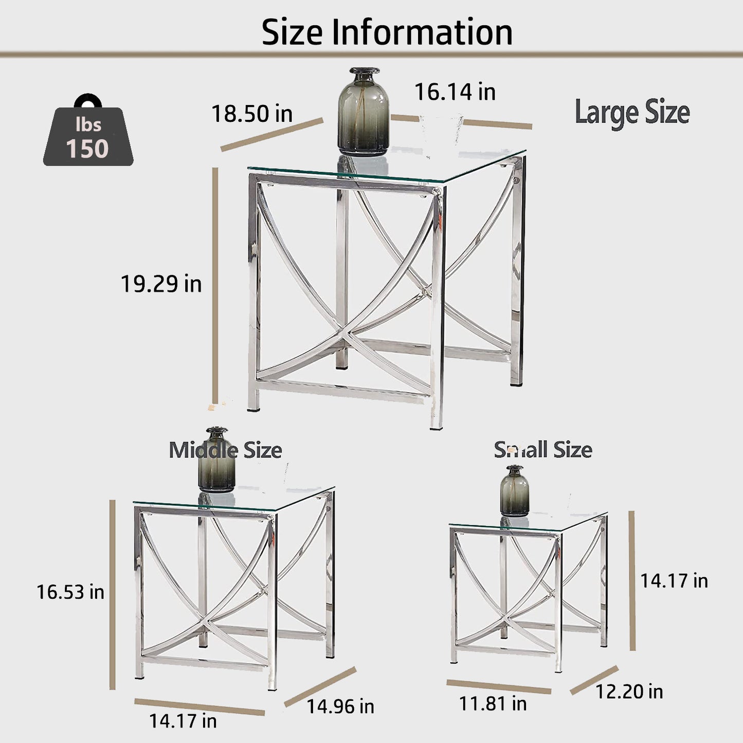 Contemporary Stainless Steel Glass Nesting Coffee Tables Set with Minimalist Curved Design