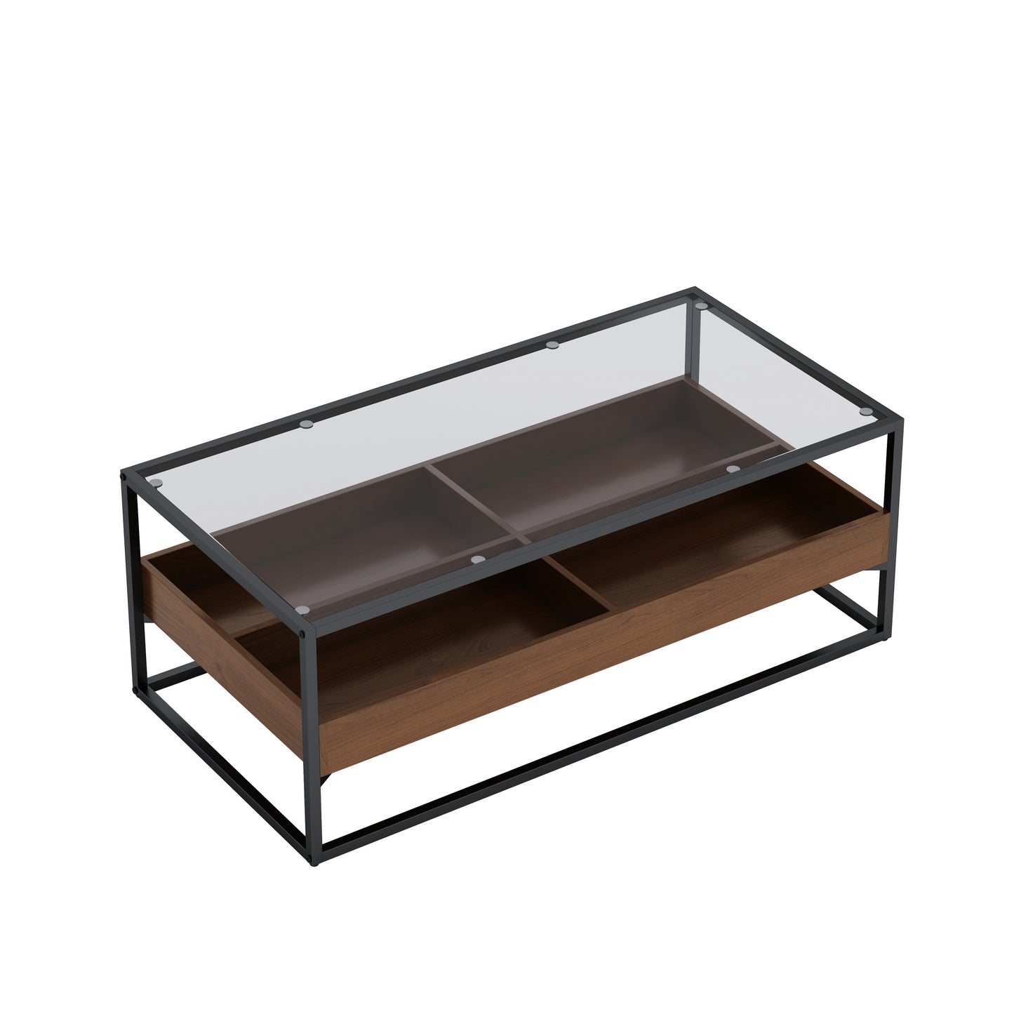 Sleek Glass Coffee Table with Storage Shelf and Metal Legs for Modern Living Rooms