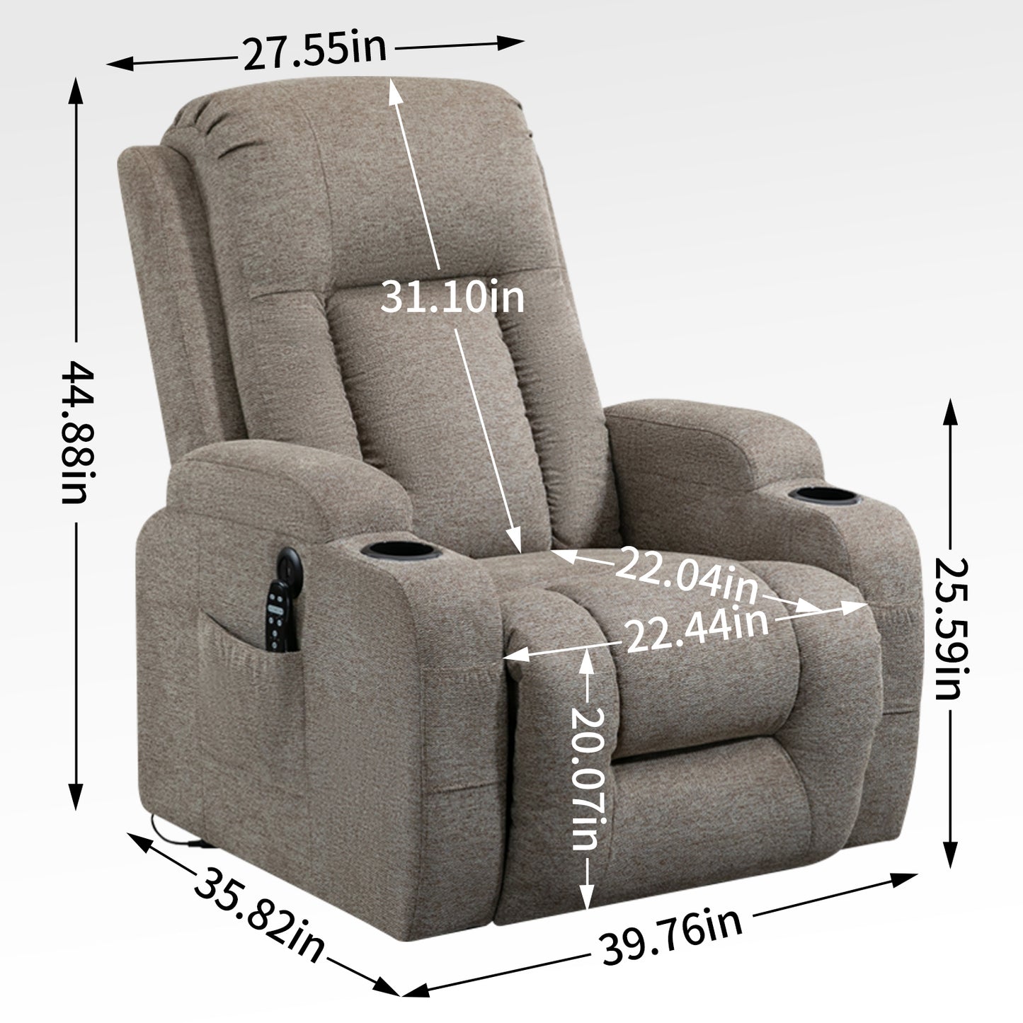 Electric Brown Recliner Chair with Lift, Massage, and Lumbar Heating