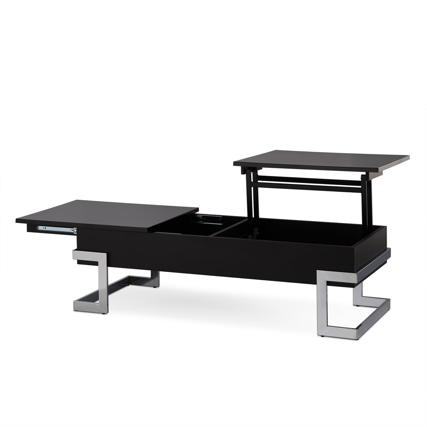 Stylish Black & Chrome Coffee Table with Lift Top - Calnan 81855