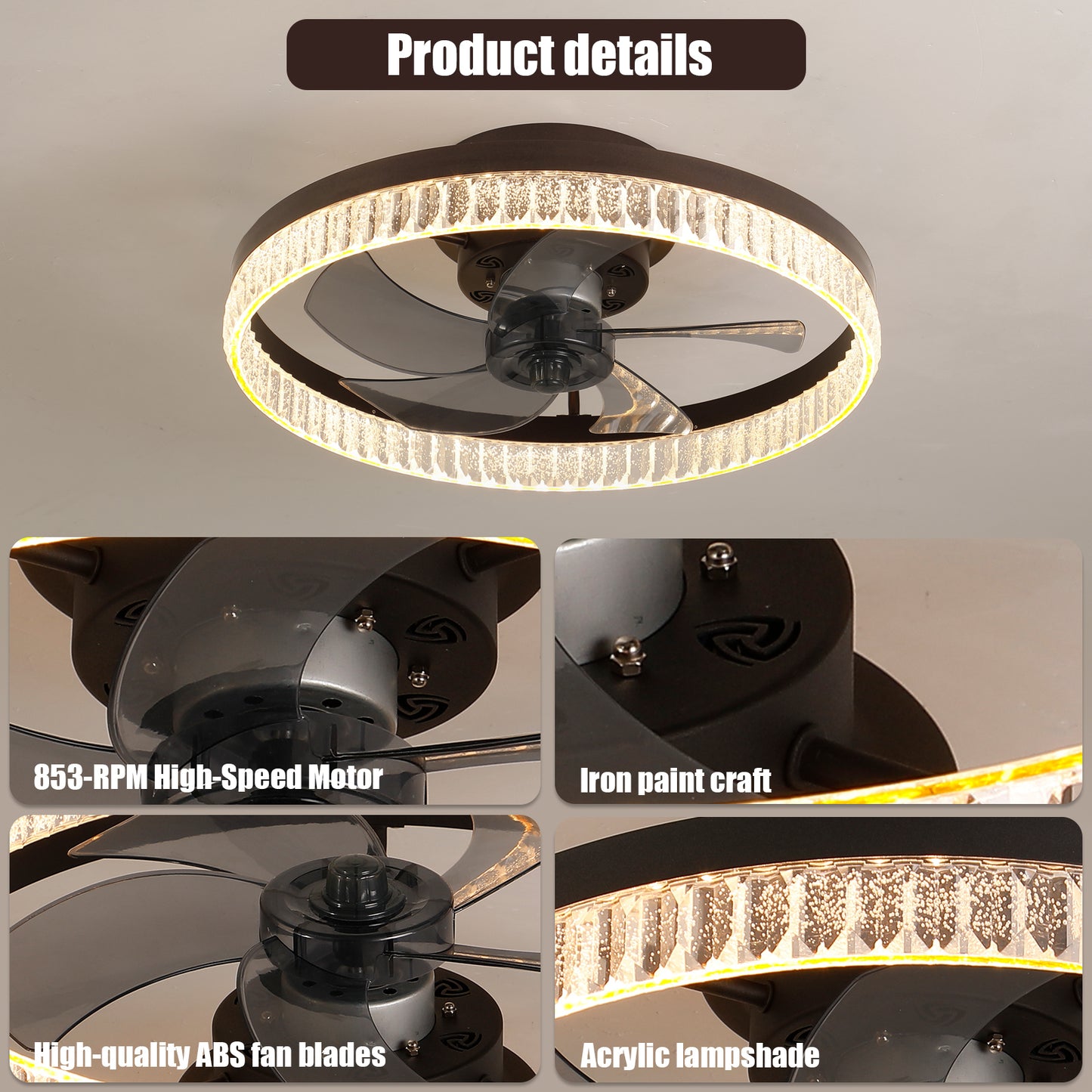 Modern Ring LED Chandelier Ceiling Fan with Remote Control for Bedroom and Living Room