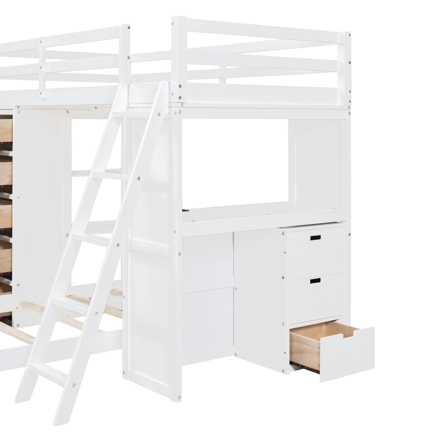 White Twin Bunk Bed with LED Light, USB Ports, and Storage Options