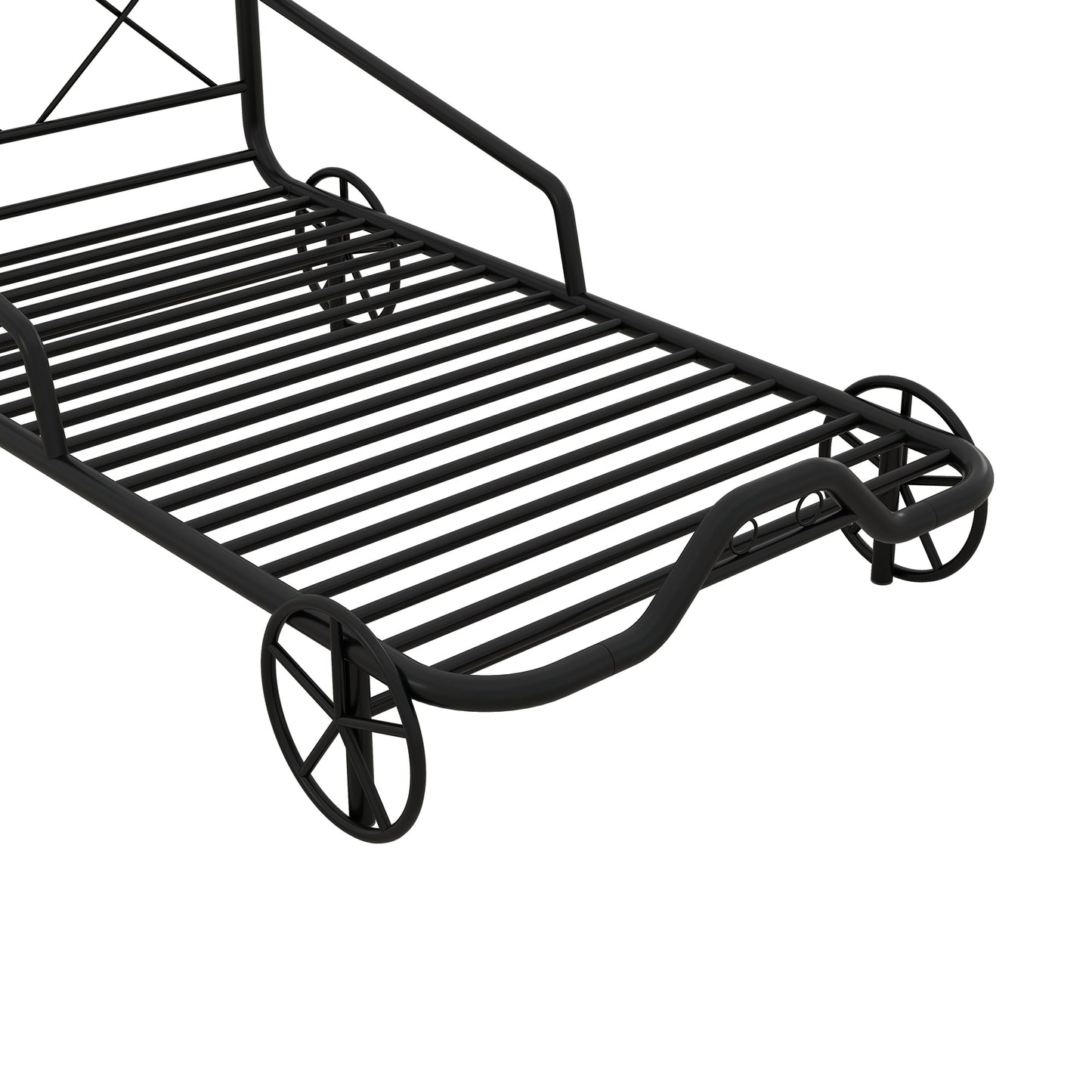 Twin Size Metal Car Bed with Four Wheels, Guardrails and  X-Shaped Frame Shelf, Black(: MF297599AAB)