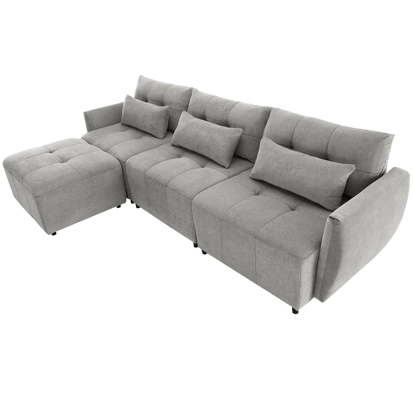 Convertible L-Shaped Sectional Sofa with Movable Ottoman and USB Ports