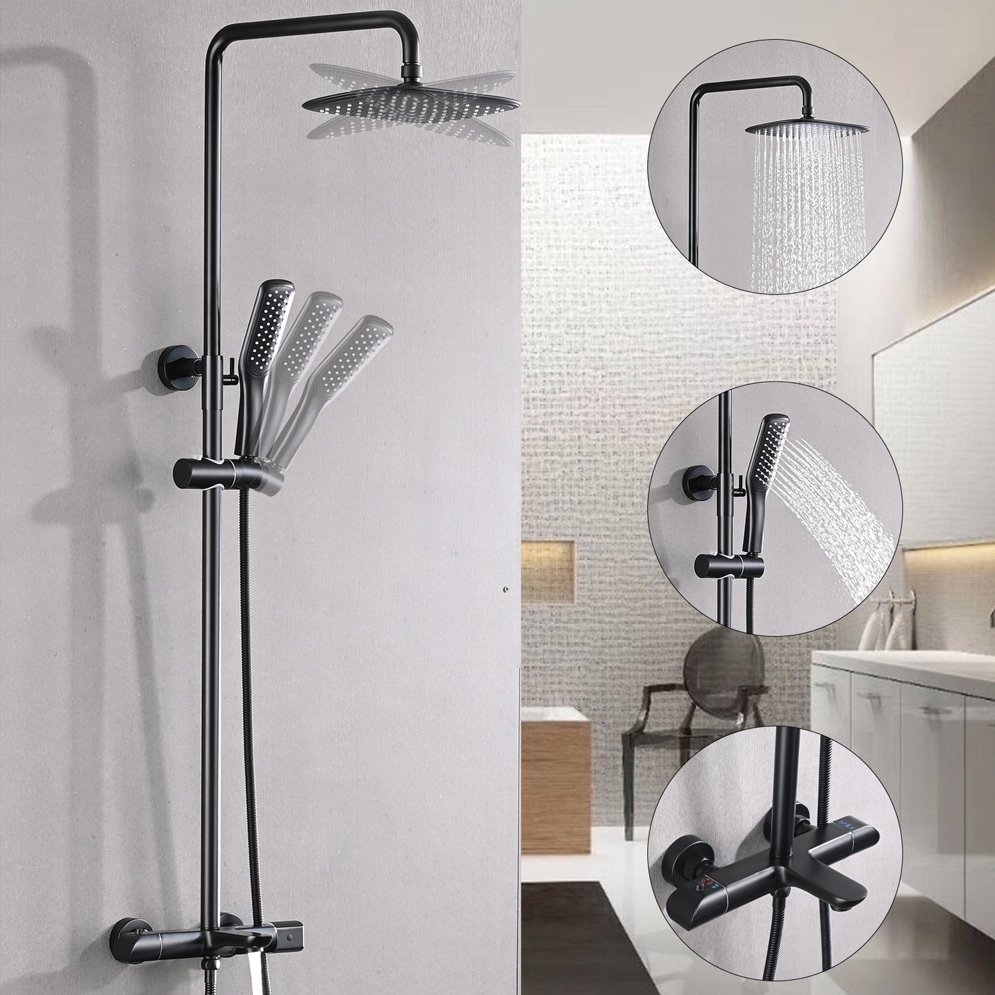 Luxurious Matte Black 3-Function Shower System for Enhanced Shower Experience