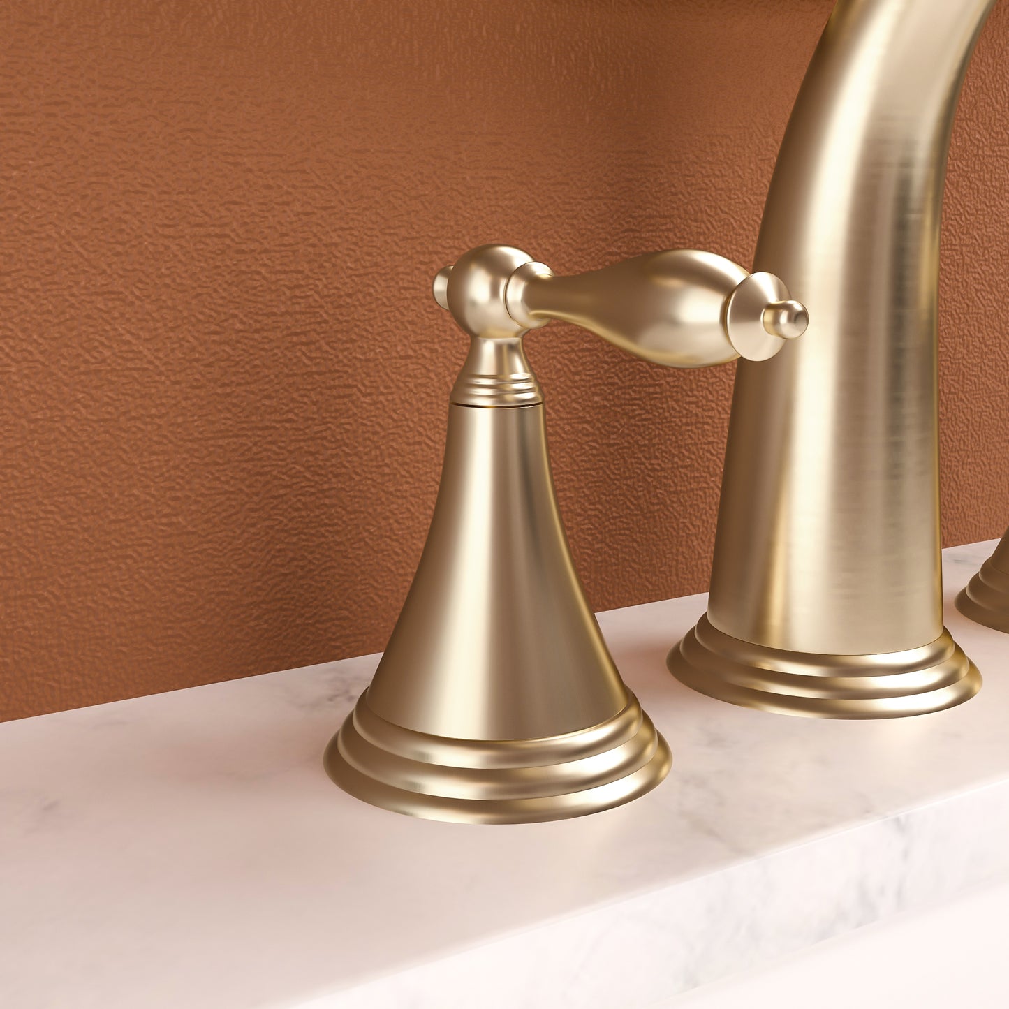 Gold Widespread Bathroom Faucet with Two Handles, Pop-Up Drain, and Water Supply Lines