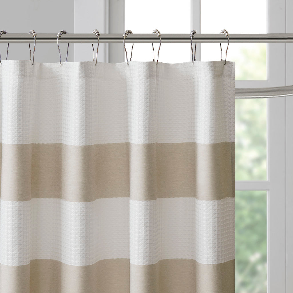 Luxurious Stripe Spa Waffle Shower Curtain with 3M Scotchgard Treatment