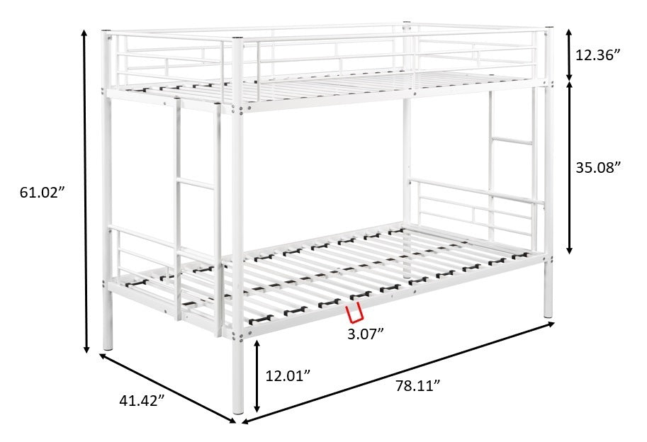 Durable Metal Twin Bunk Bed with Noise-Reduced Design