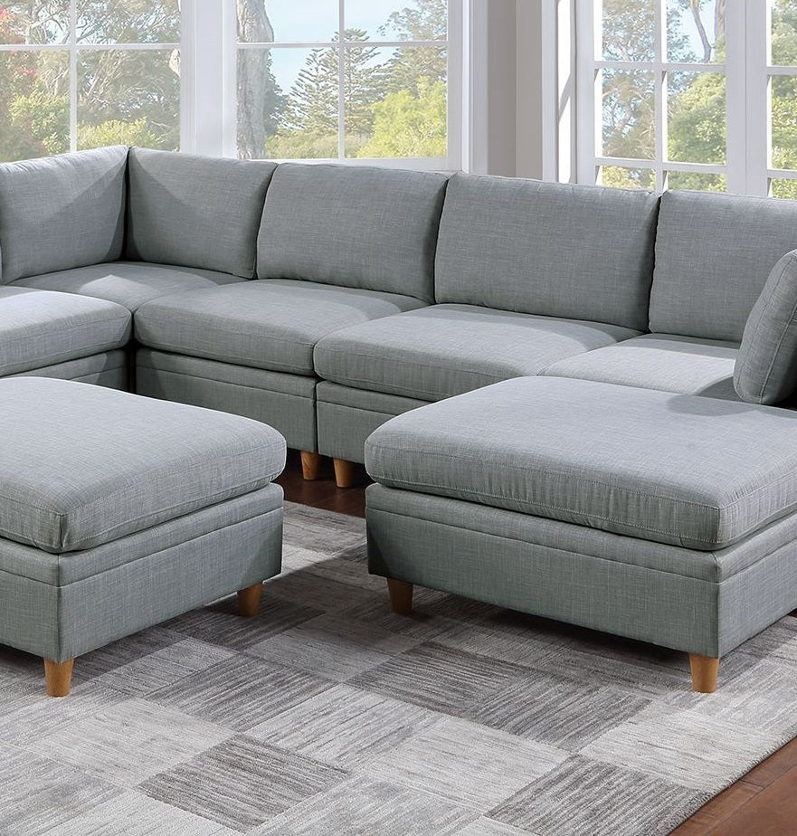 Contemporary Light Grey Sectional Sofa Set with Ottoman