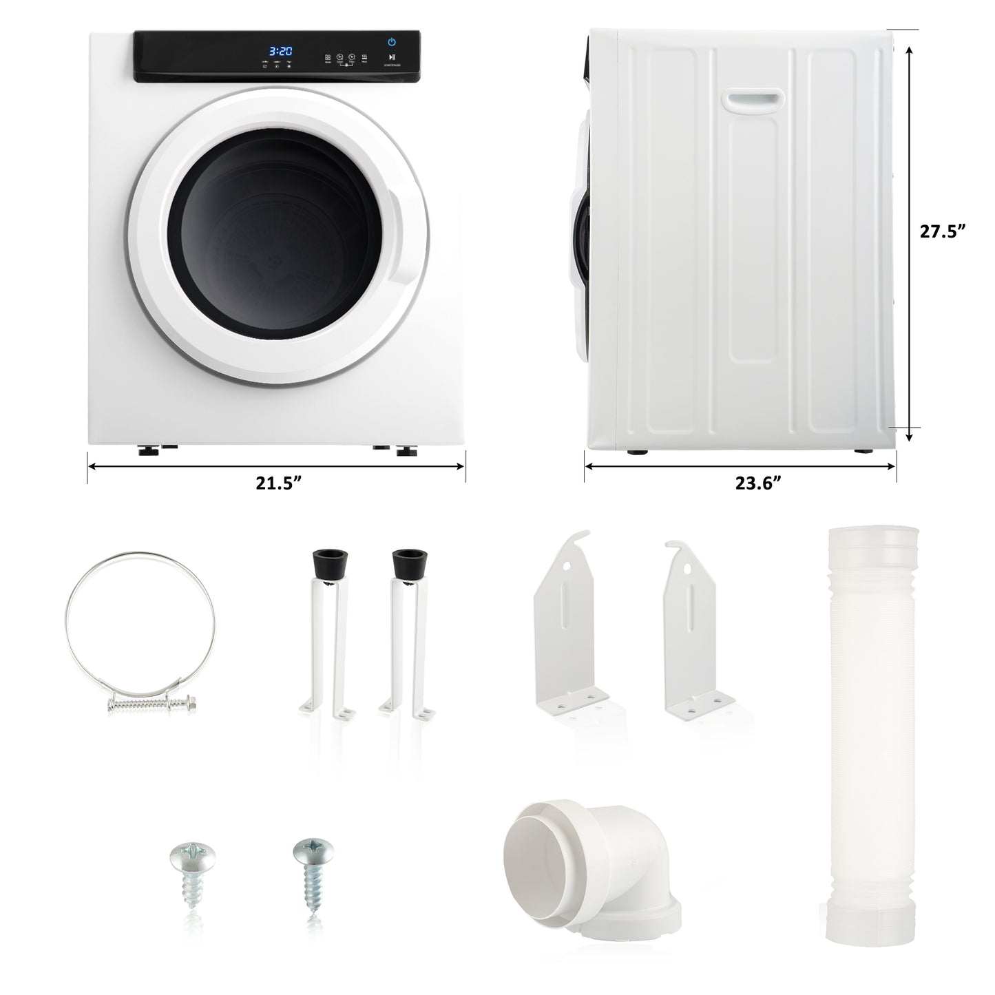 Electric Portable Clothes Dryer, Front Load Laundry Dryer with Touch Screen Panel and Stainless Steel Tub for Apartments, Dormitory, and RVs