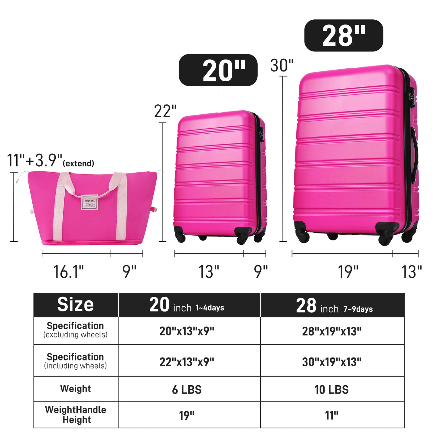 Hardshell Luggage Sets 2Pcs + Bag Spinner Suitcase with TSA Lock Lightweight 20" + 28"