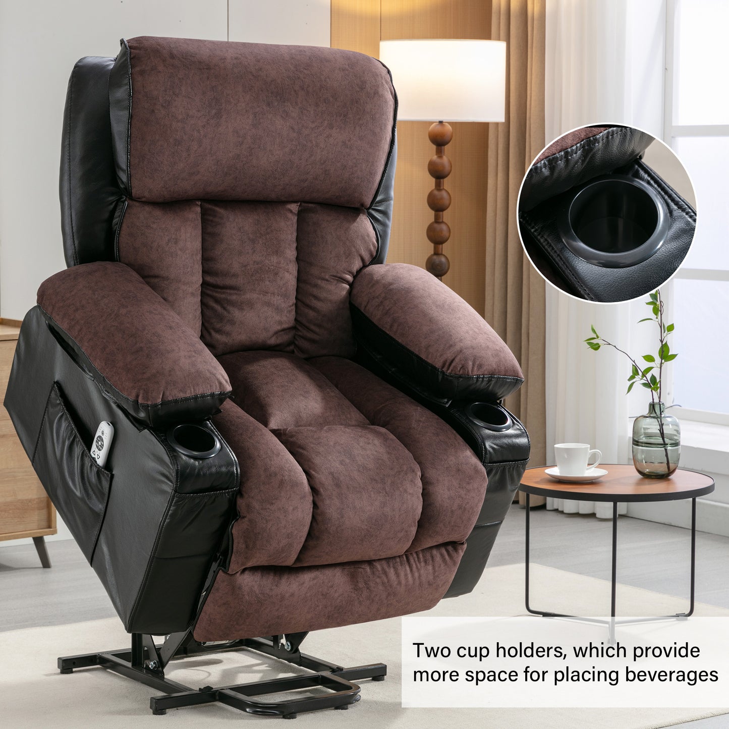 Electric Power Lift Recliner Chair with Heat and Massage for Elderly in Black/Brown