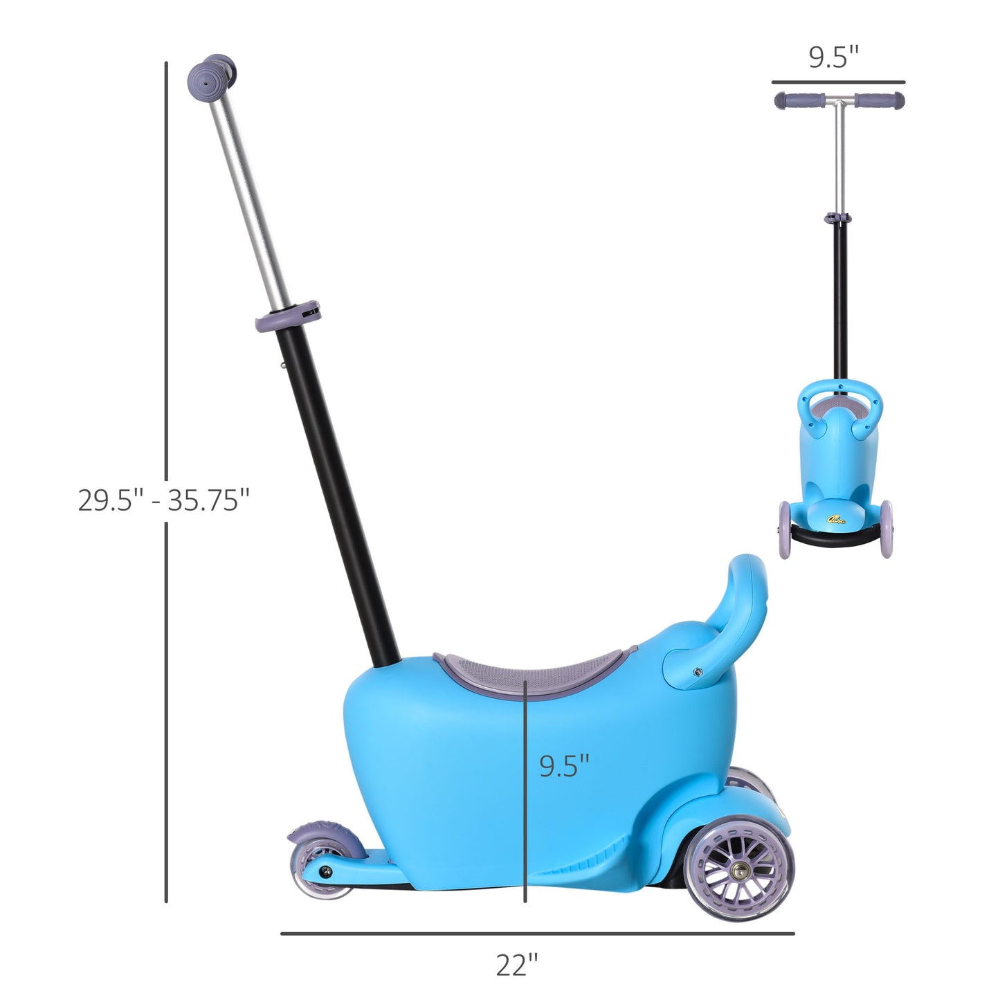 3-in-1 Ride On Push Car, Kids Scooter, Sliding Walker, Push Rider, with Adjustable Handlebar, 3 Balanced Wheels, Removable Storage Seat, for Boys and Girls Aged 2-6 Years Olds, Blue