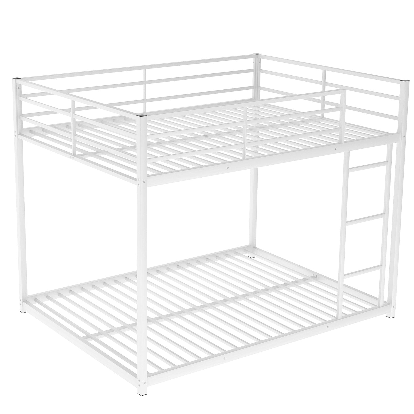 White Metal Full over Full Bunk Bed with Low Design and Ladder