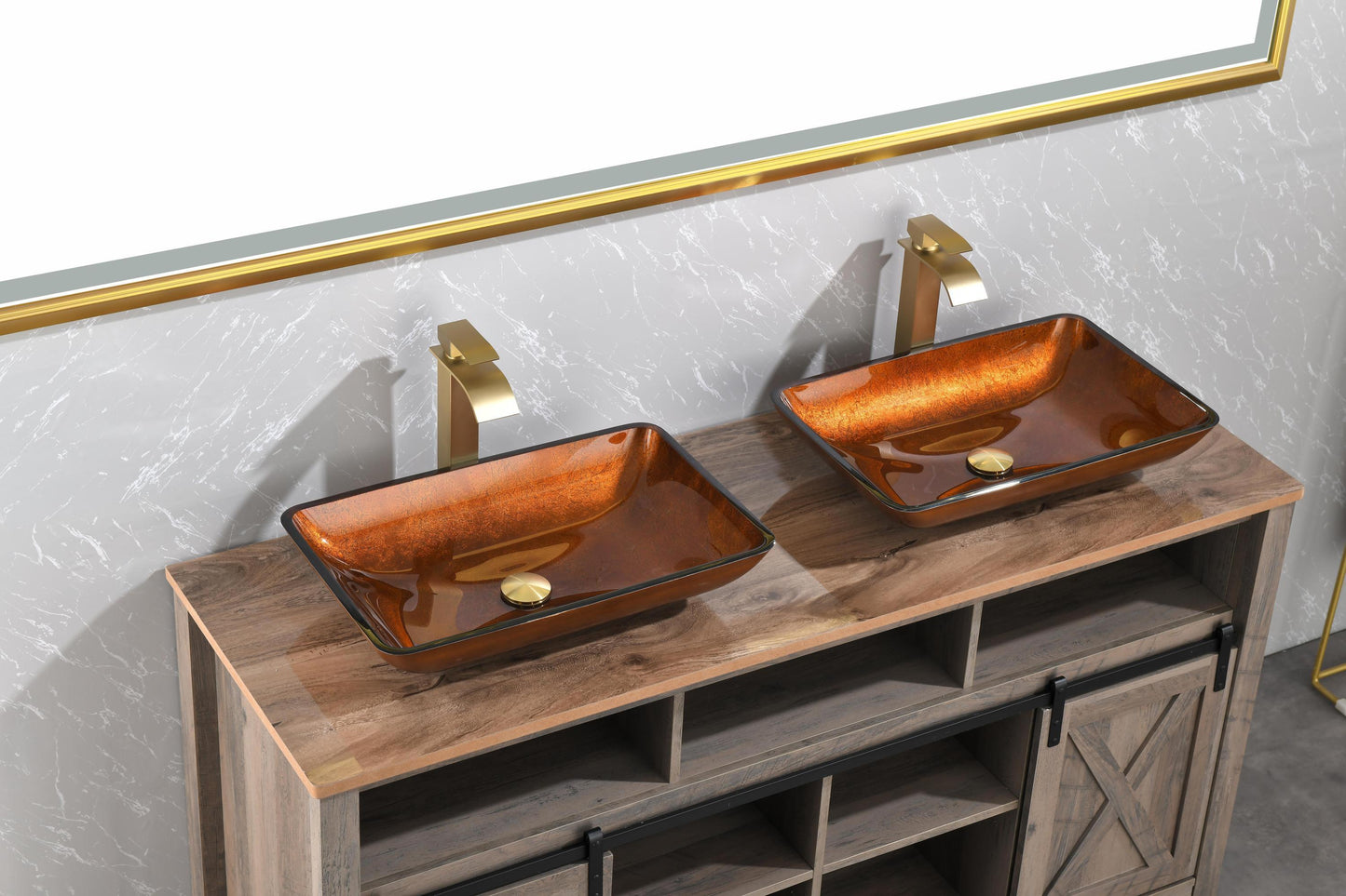 Luxurious Handmade Glass Vessel Sink Set in Deep Chocolate Brown Finish with Gold Accents