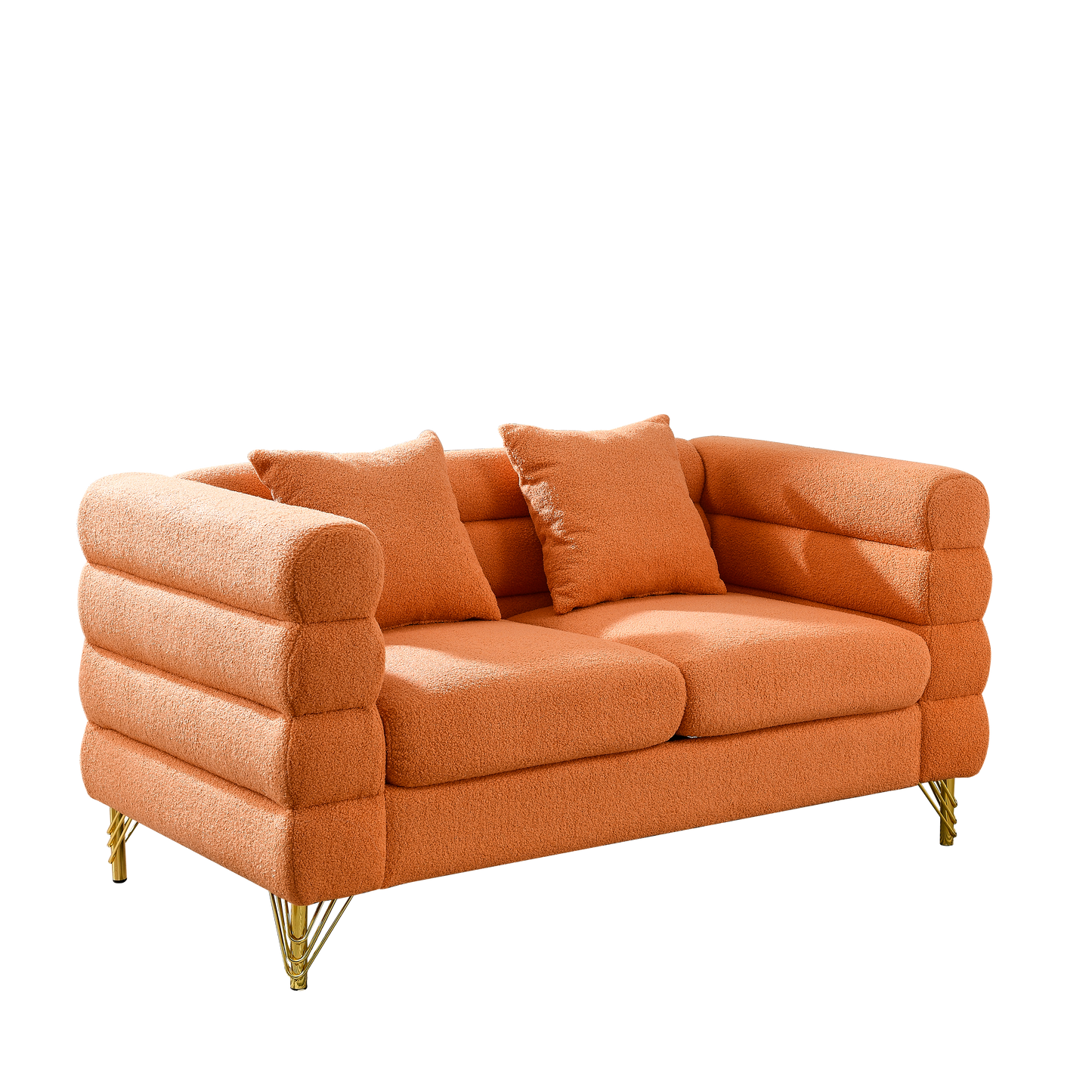 Oversized 2 Seater Orange Sectional Sofa with 2 Pillows