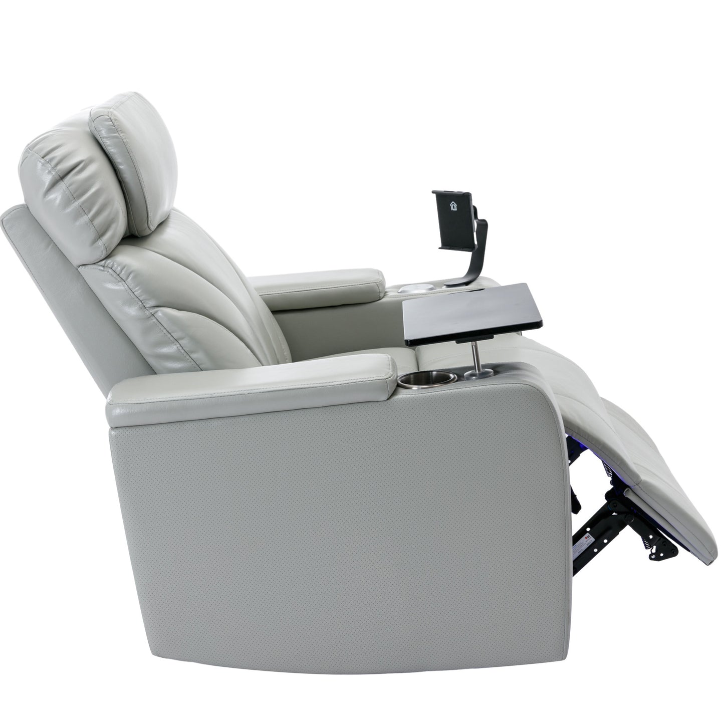 Ergonomic Power Motion Recliner with USB Charging and Hidden Storage, Home Theater Seating with Stereo and Cup Holder (Light Grey)