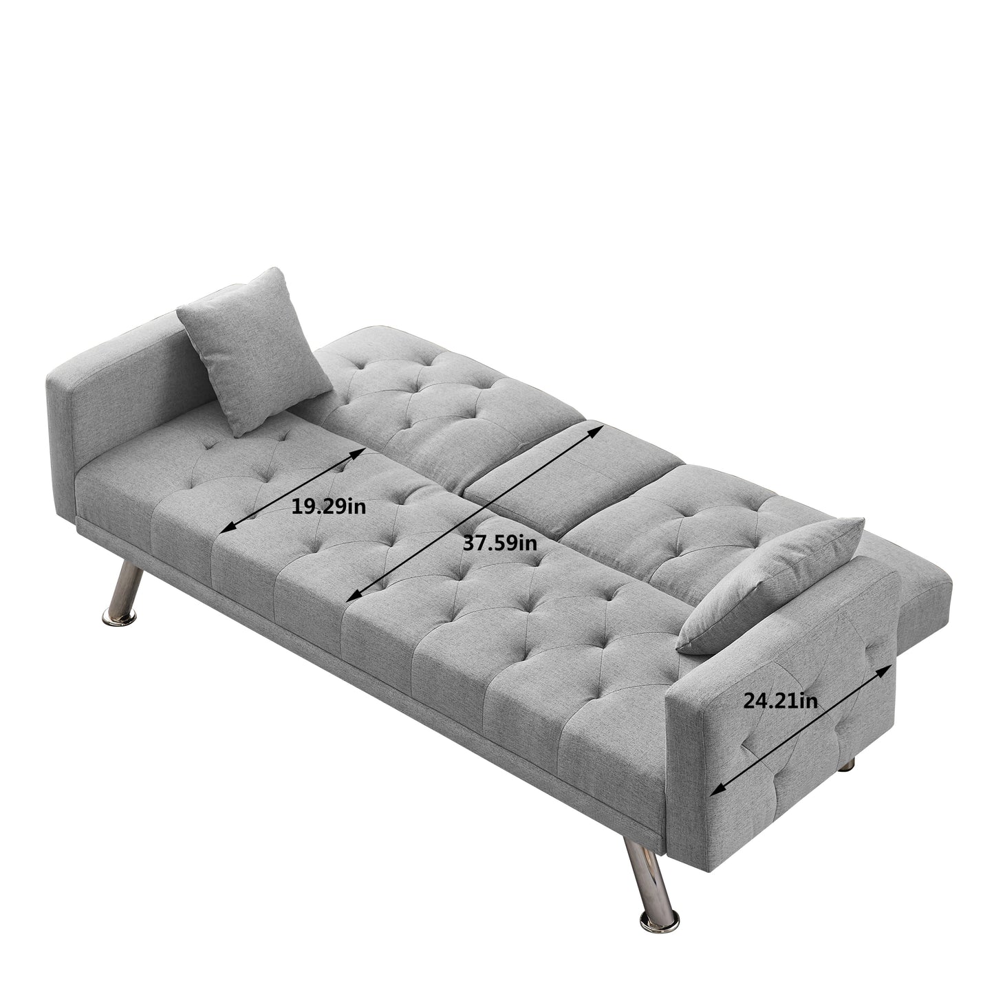 Square Arm Armrests, Grey Linen Convertible Sofa and Daybed